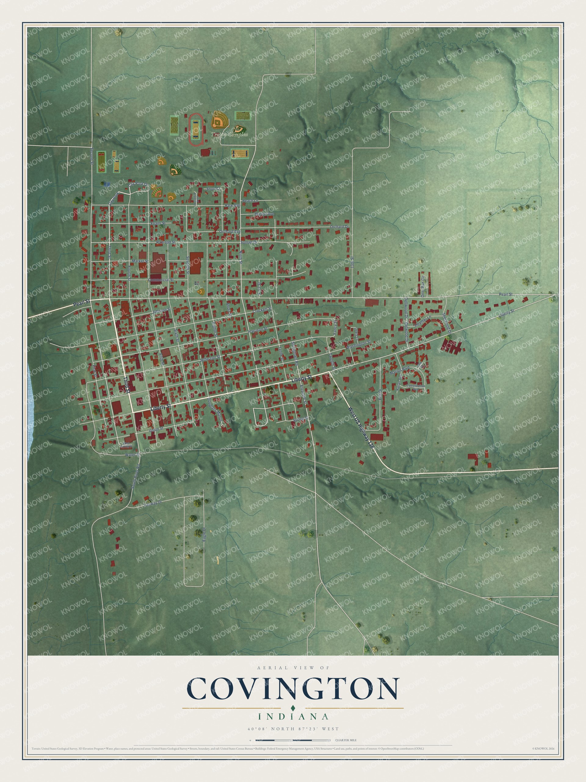 Watermarked full-map preview of Covington, Indiana
