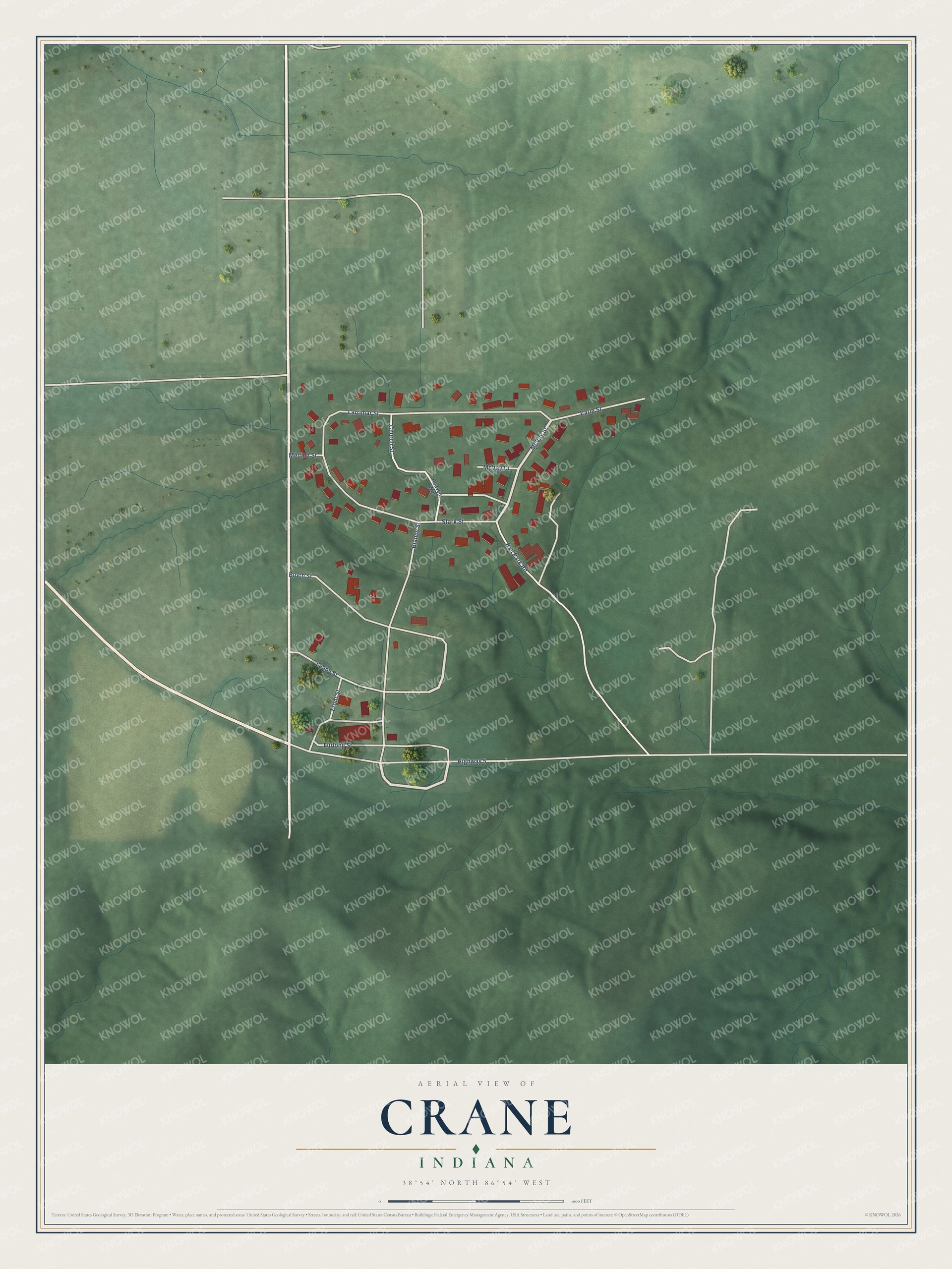 Watermarked full-map preview of Crane, Indiana
