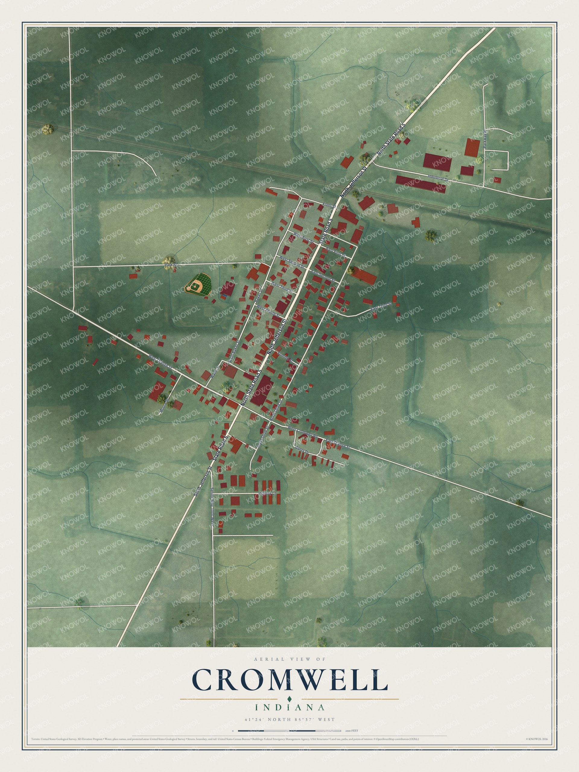 Watermarked full-map preview of Cromwell, Indiana