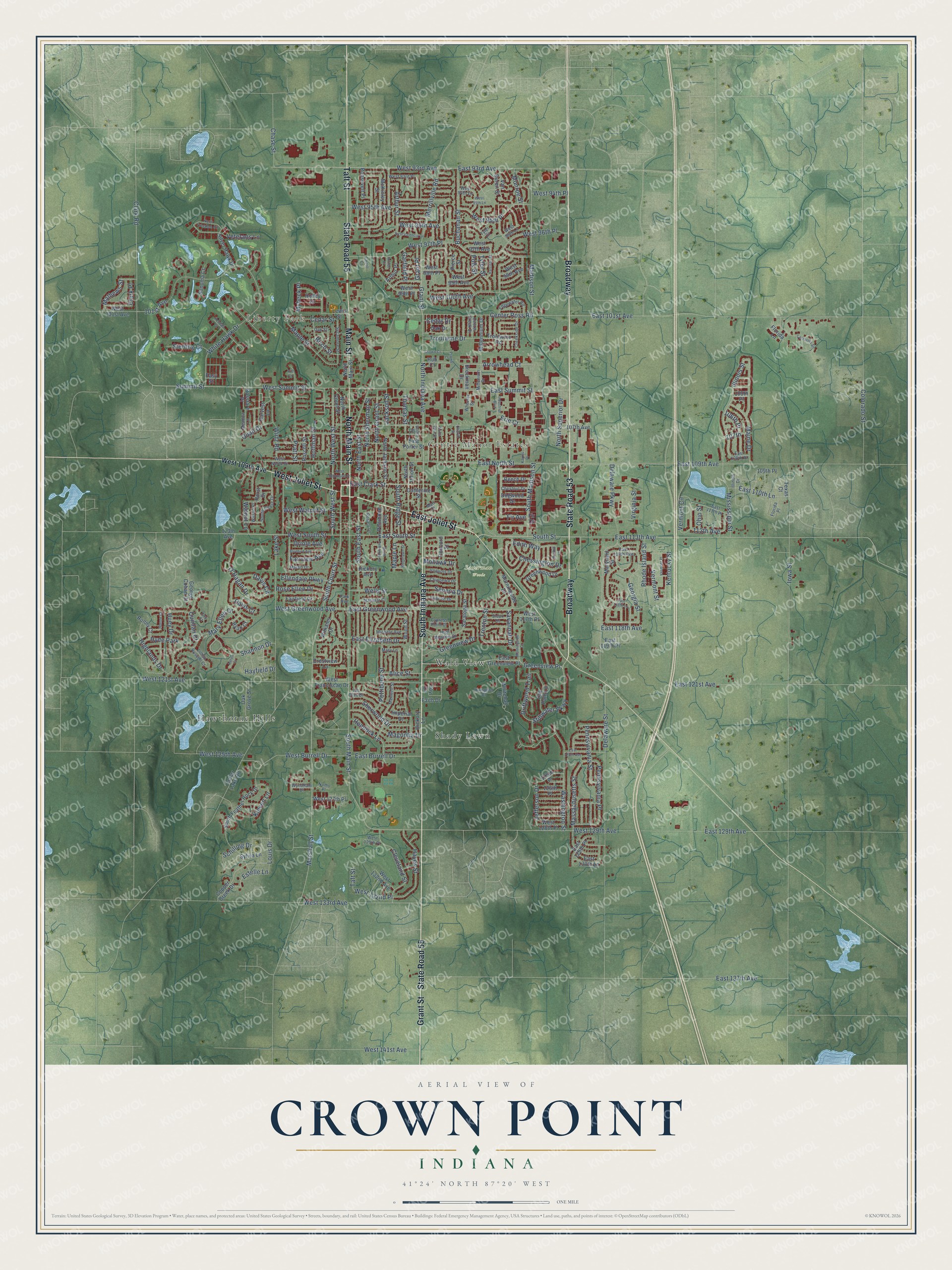 Watermarked full-map preview of Crown Point, Indiana