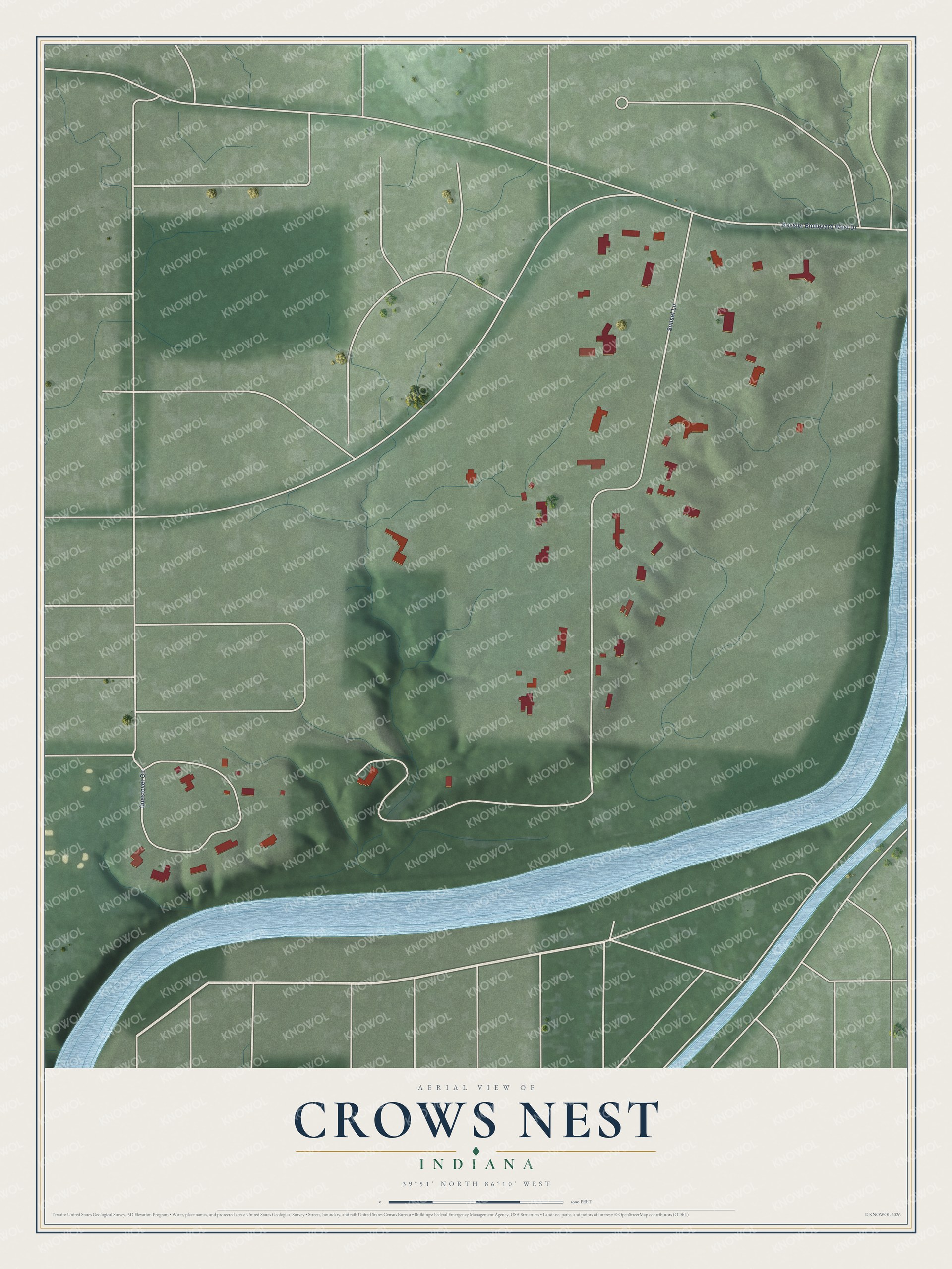 Watermarked full-map preview of Crows Nest, Indiana