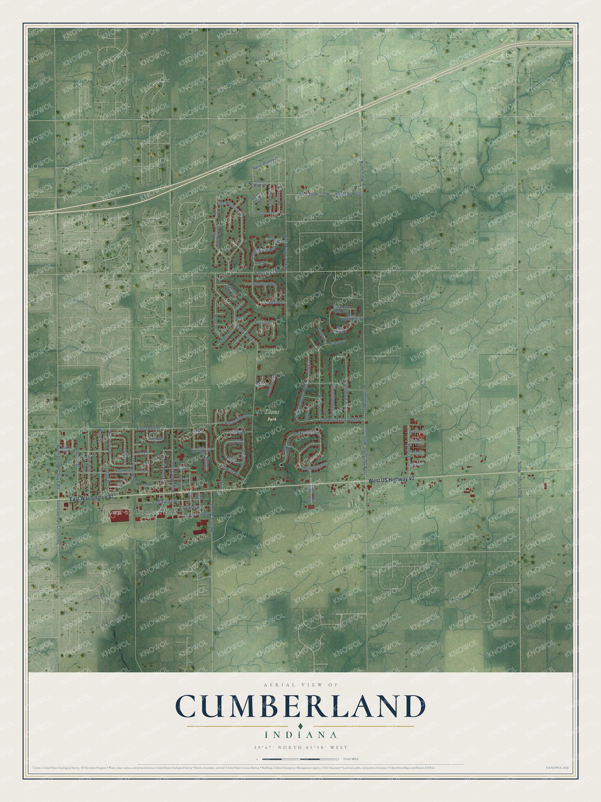 Watermarked full-map preview of Cumberland, Indiana