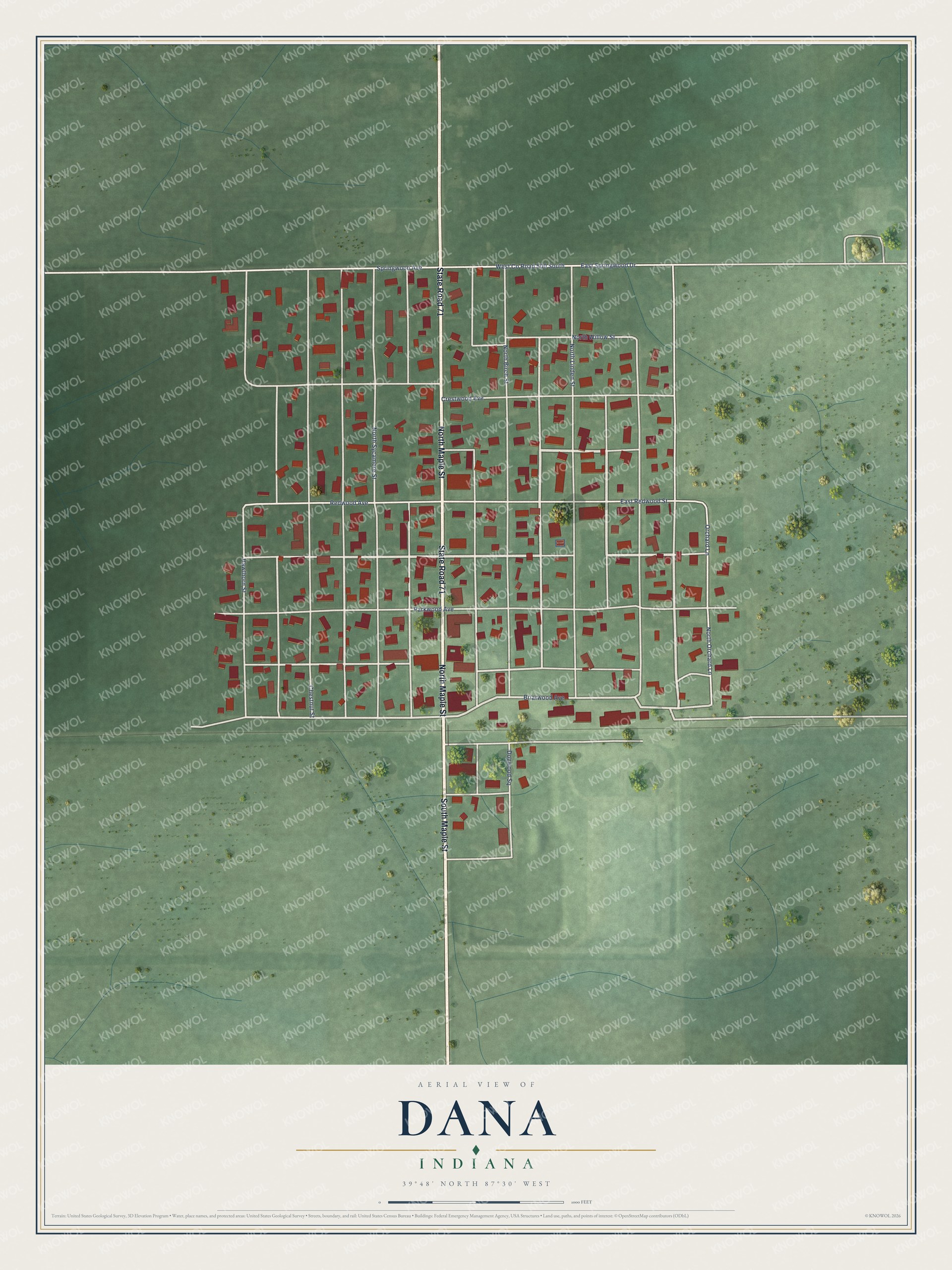 Watermarked full-map preview of Dana, Indiana