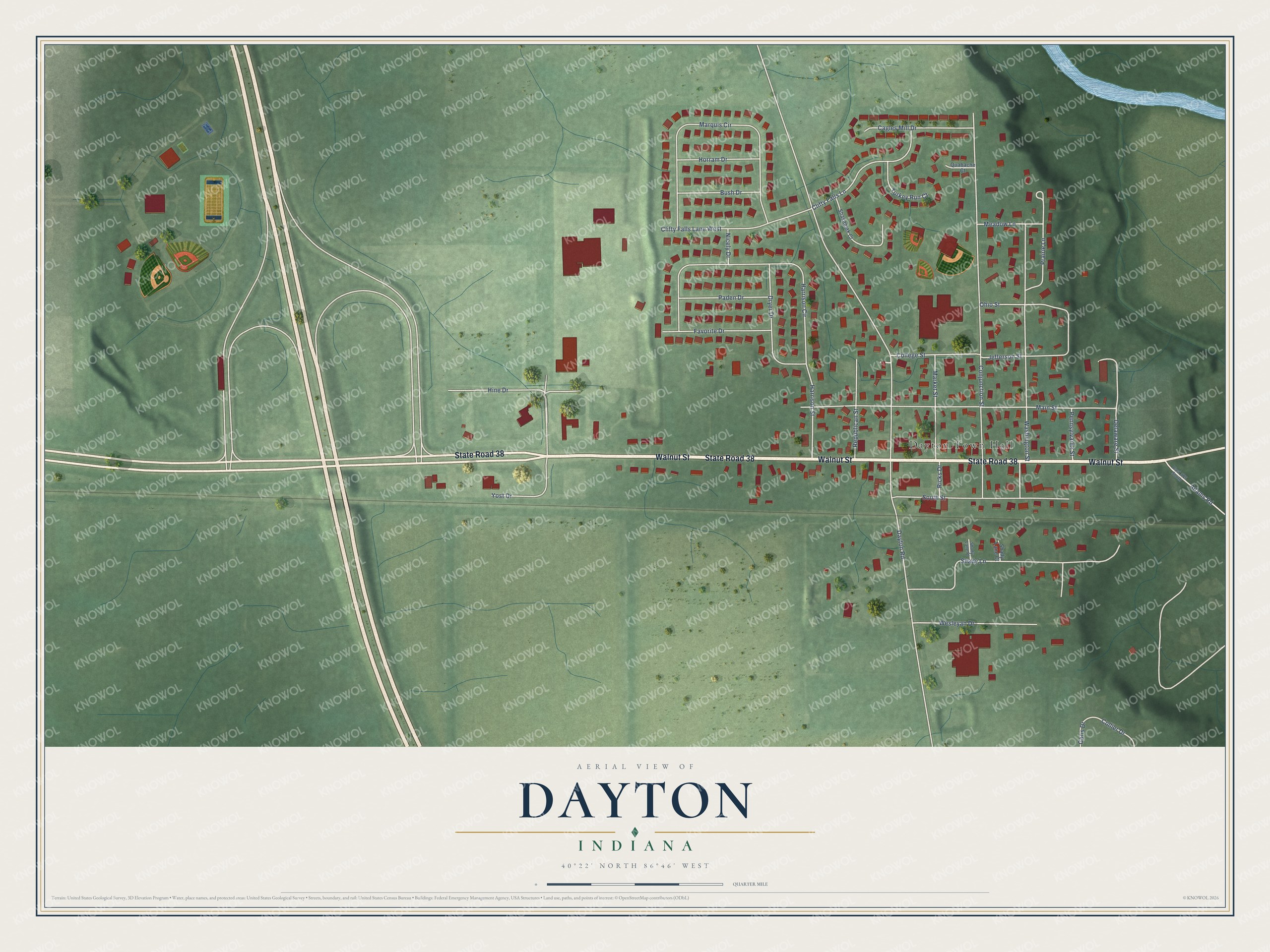 Watermarked full-map preview of Dayton, Indiana