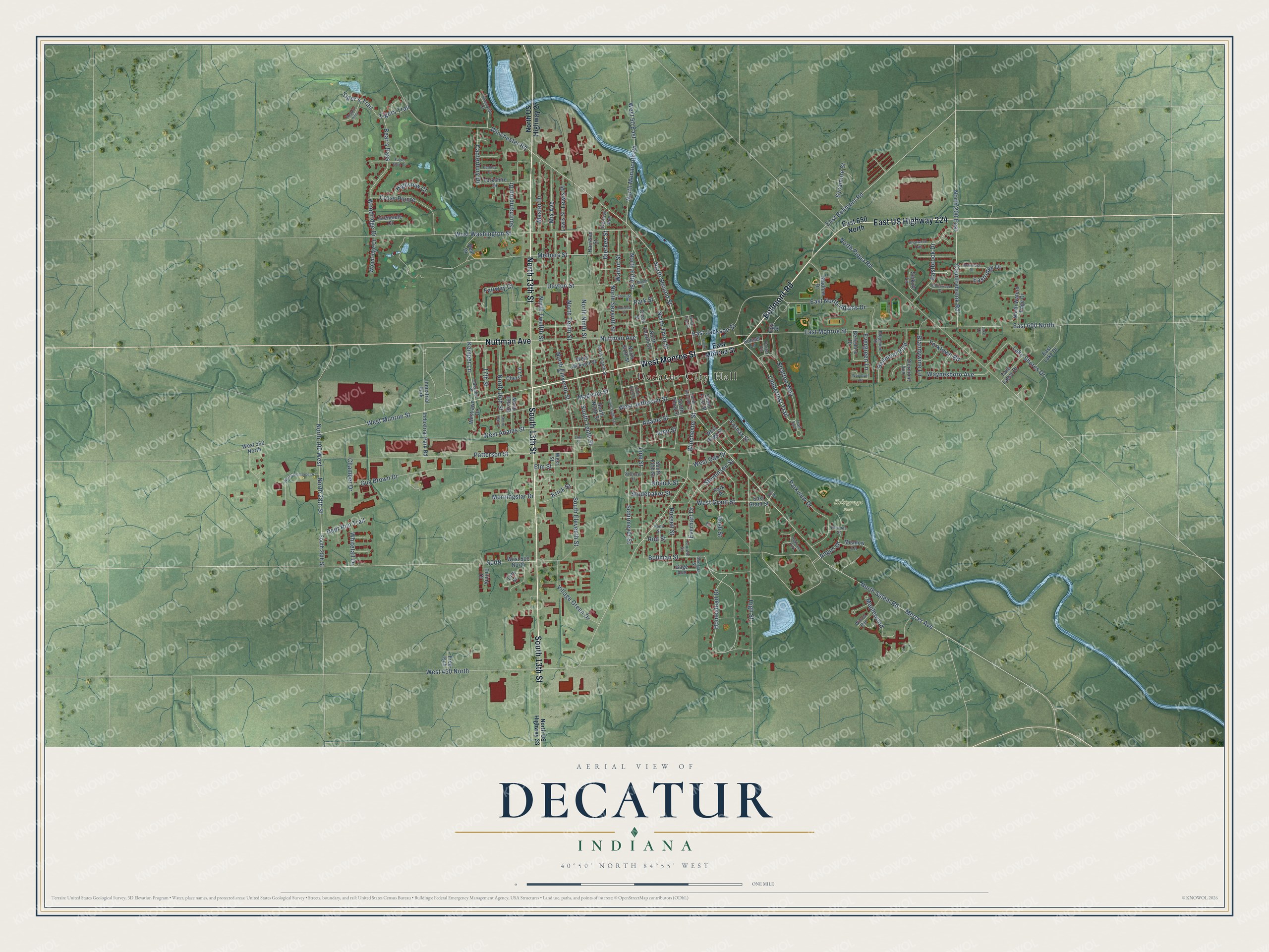 Watermarked full-map preview of Decatur, Indiana