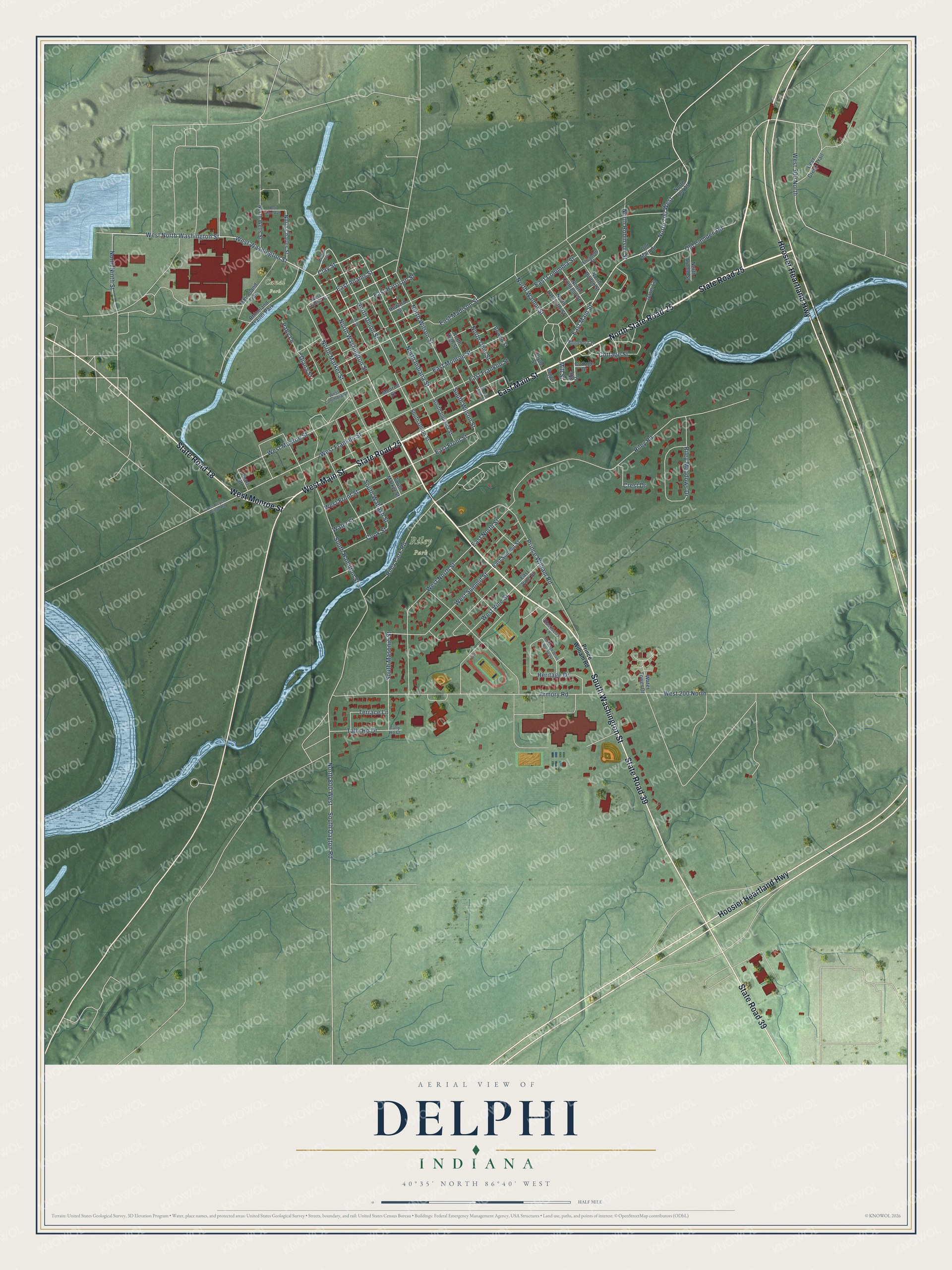 Watermarked full-map preview of Delphi, Indiana