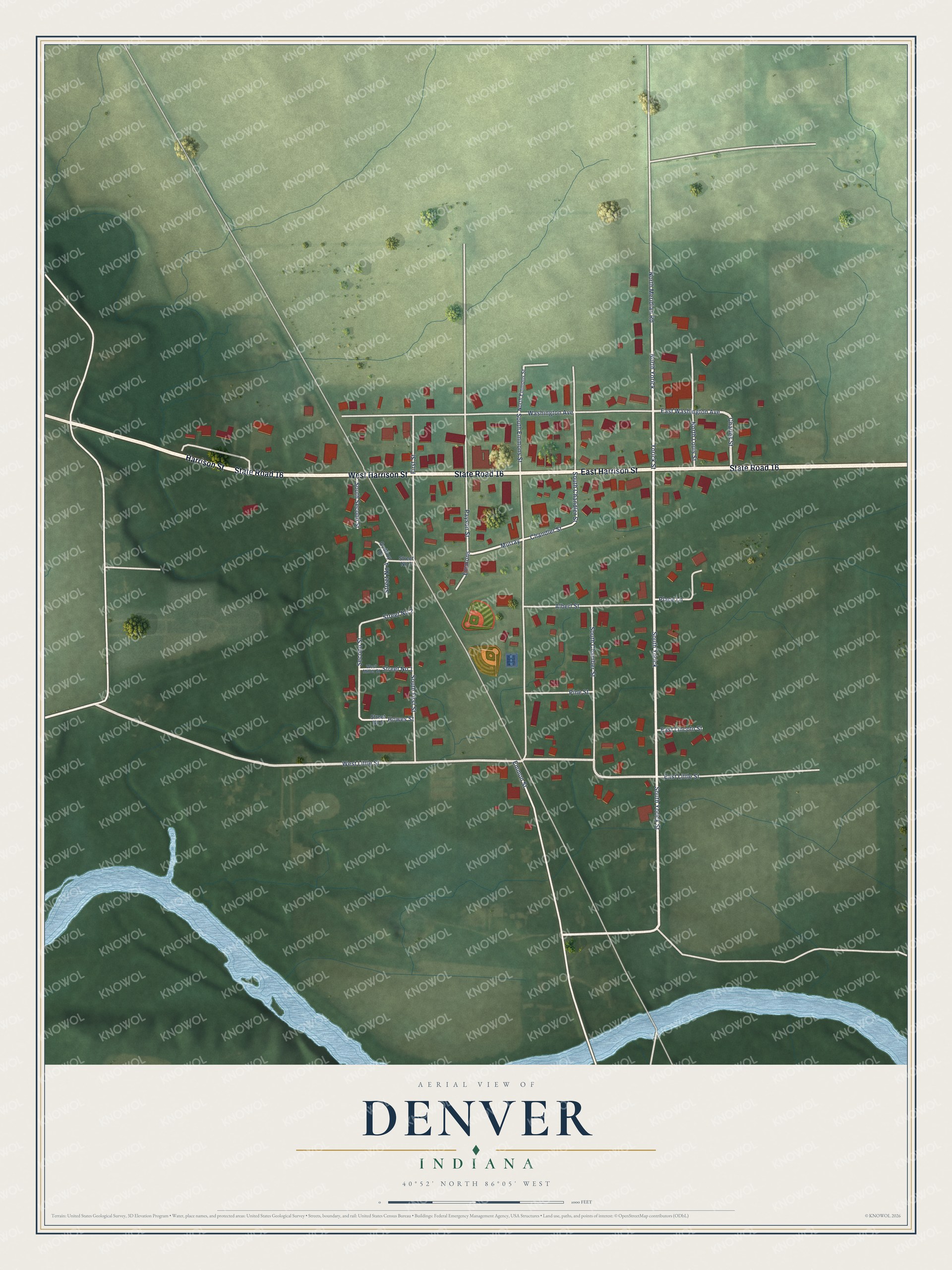 Watermarked full-map preview of Denver, Indiana