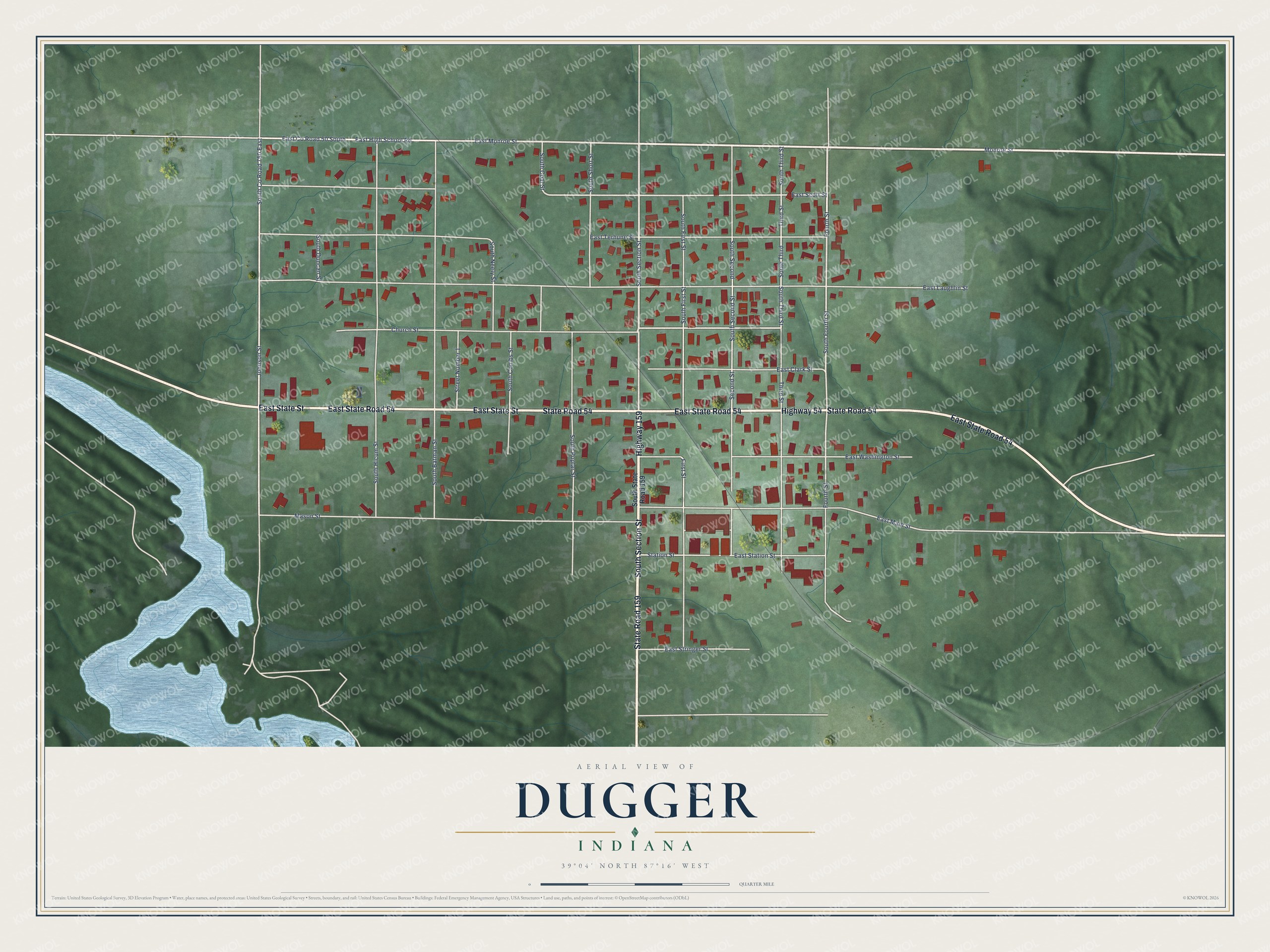 Watermarked full-map preview of Dugger, Indiana