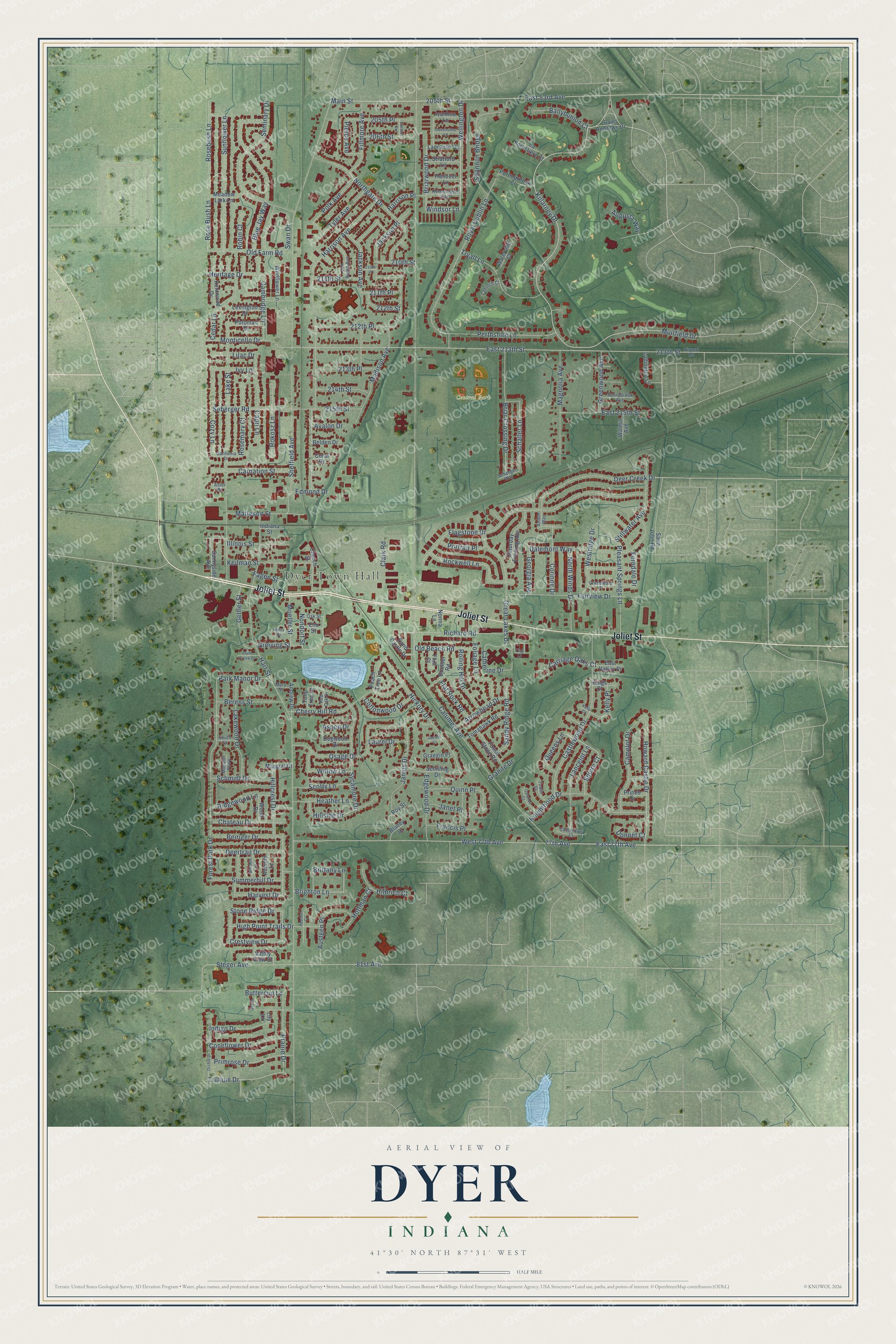 Watermarked full-map preview of Dyer, Indiana