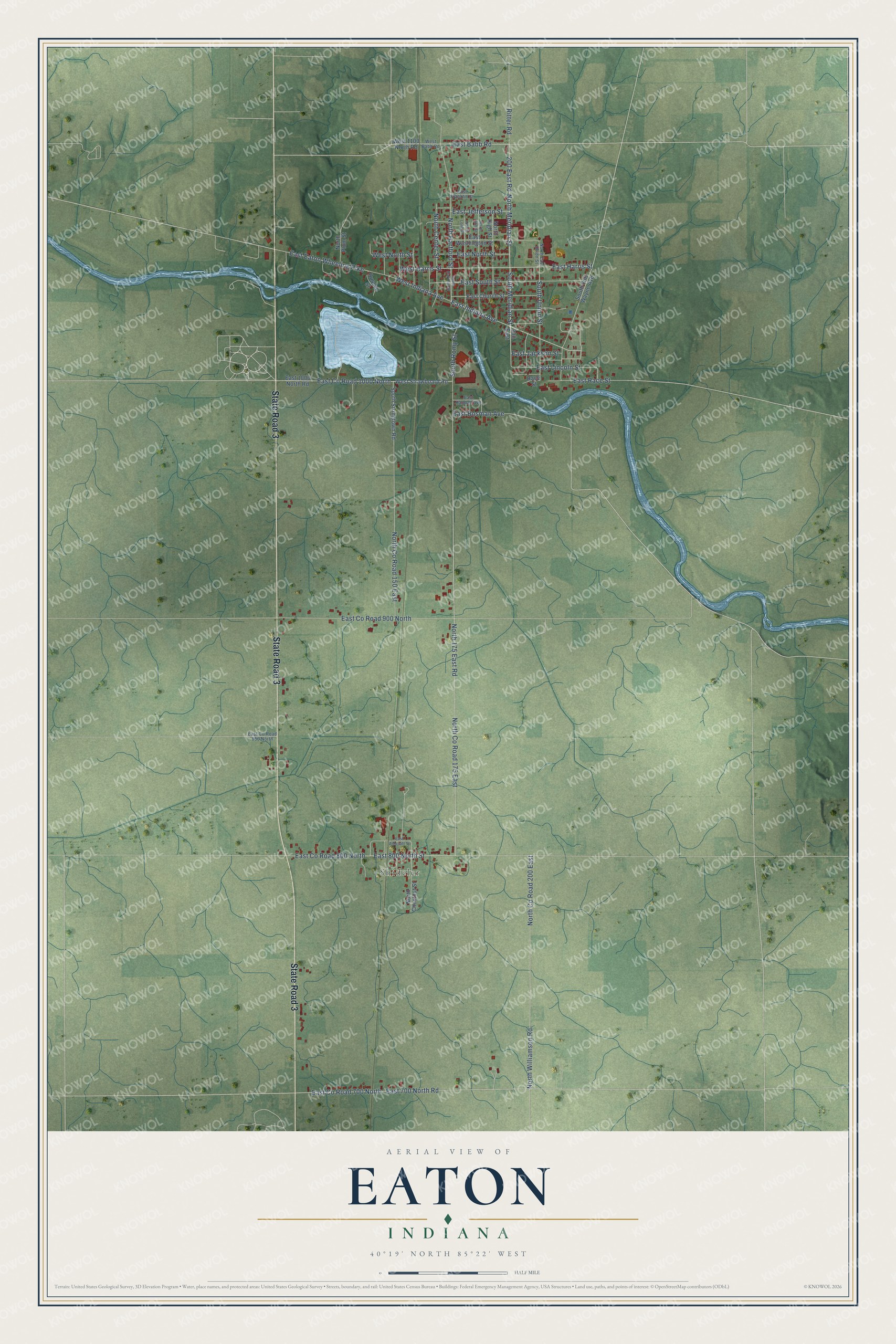 Watermarked full-map preview of Eaton, Indiana