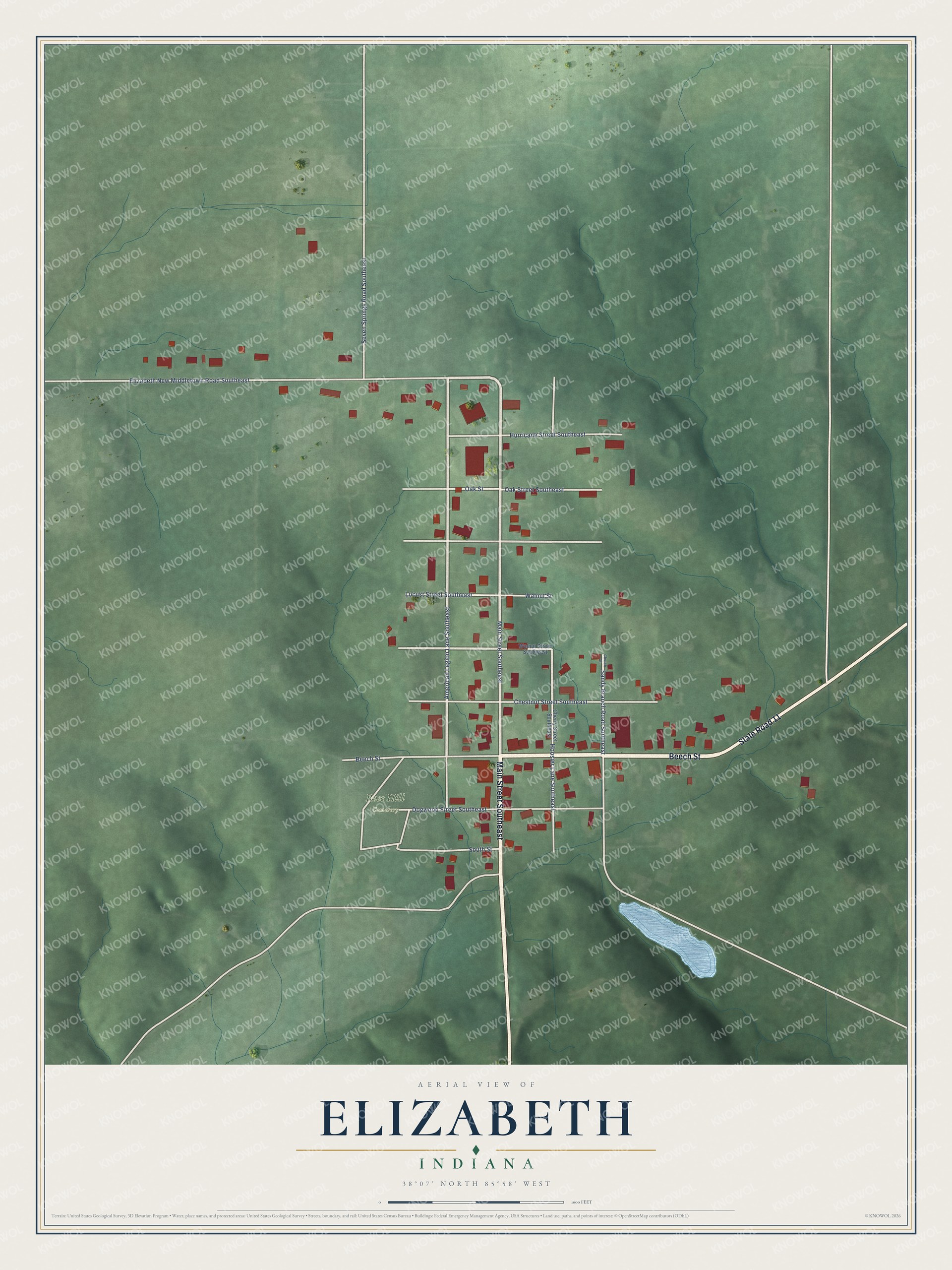 Watermarked full-map preview of Elizabeth, Indiana