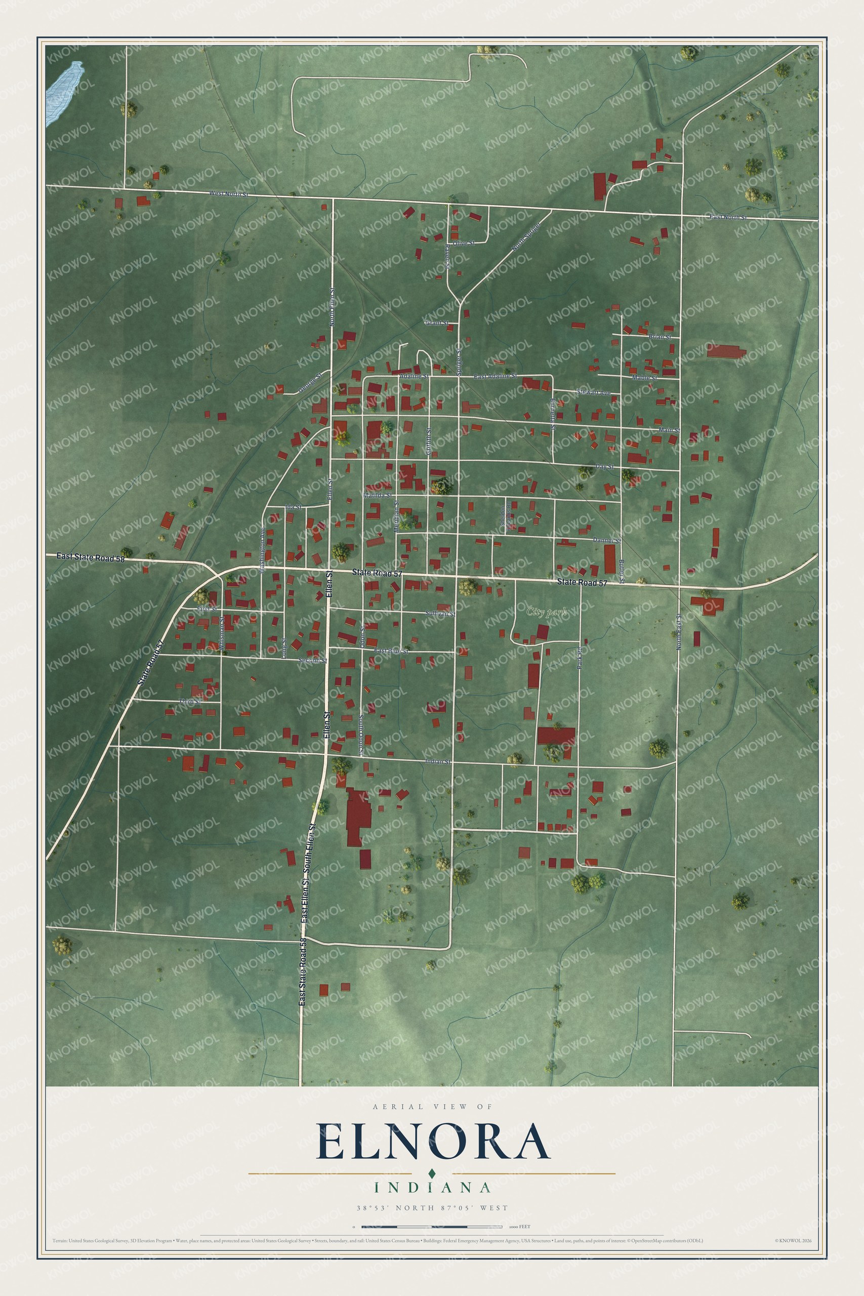 Watermarked full-map preview of Elnora, Indiana