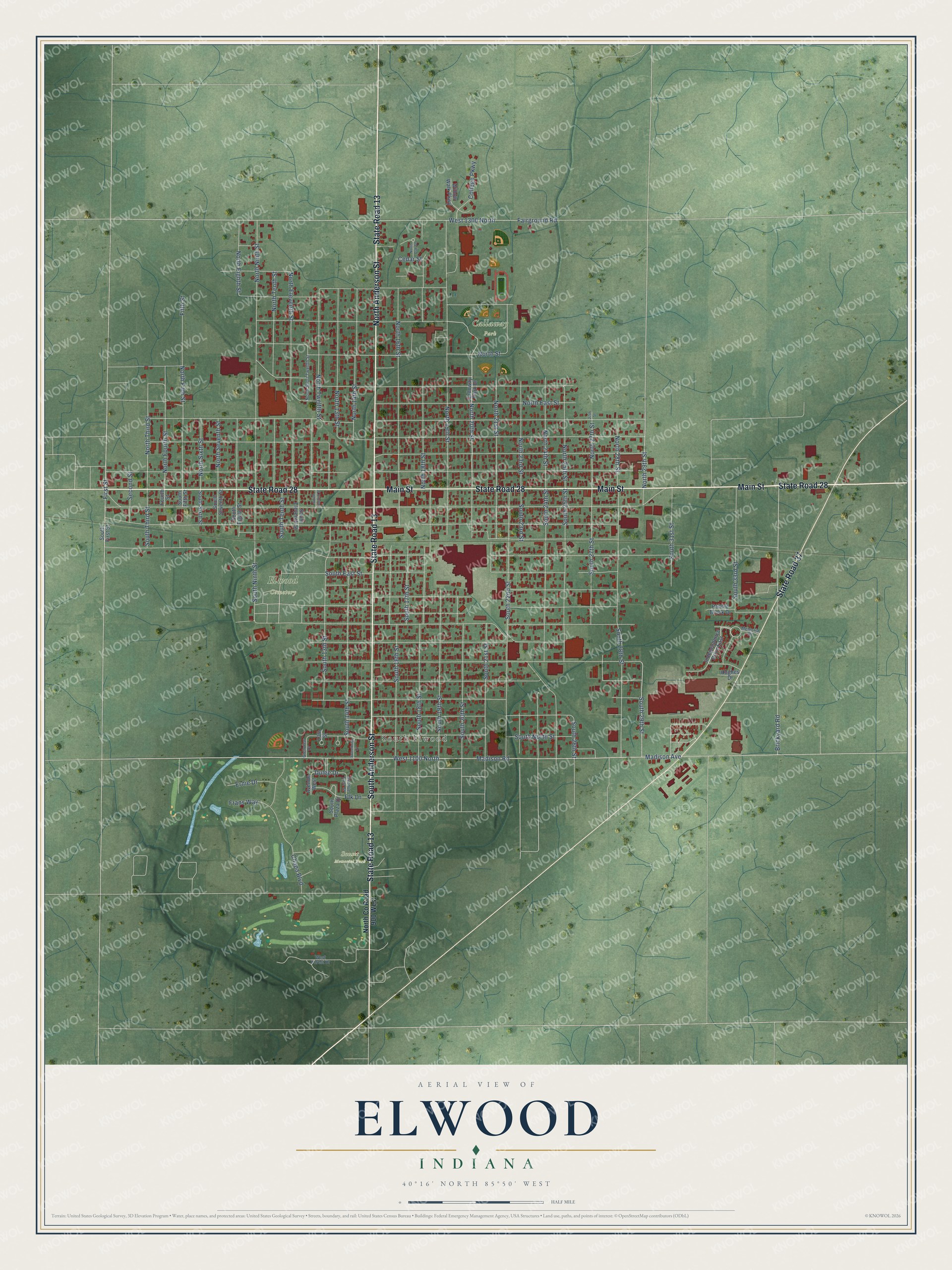 Watermarked full-map preview of Elwood, Indiana