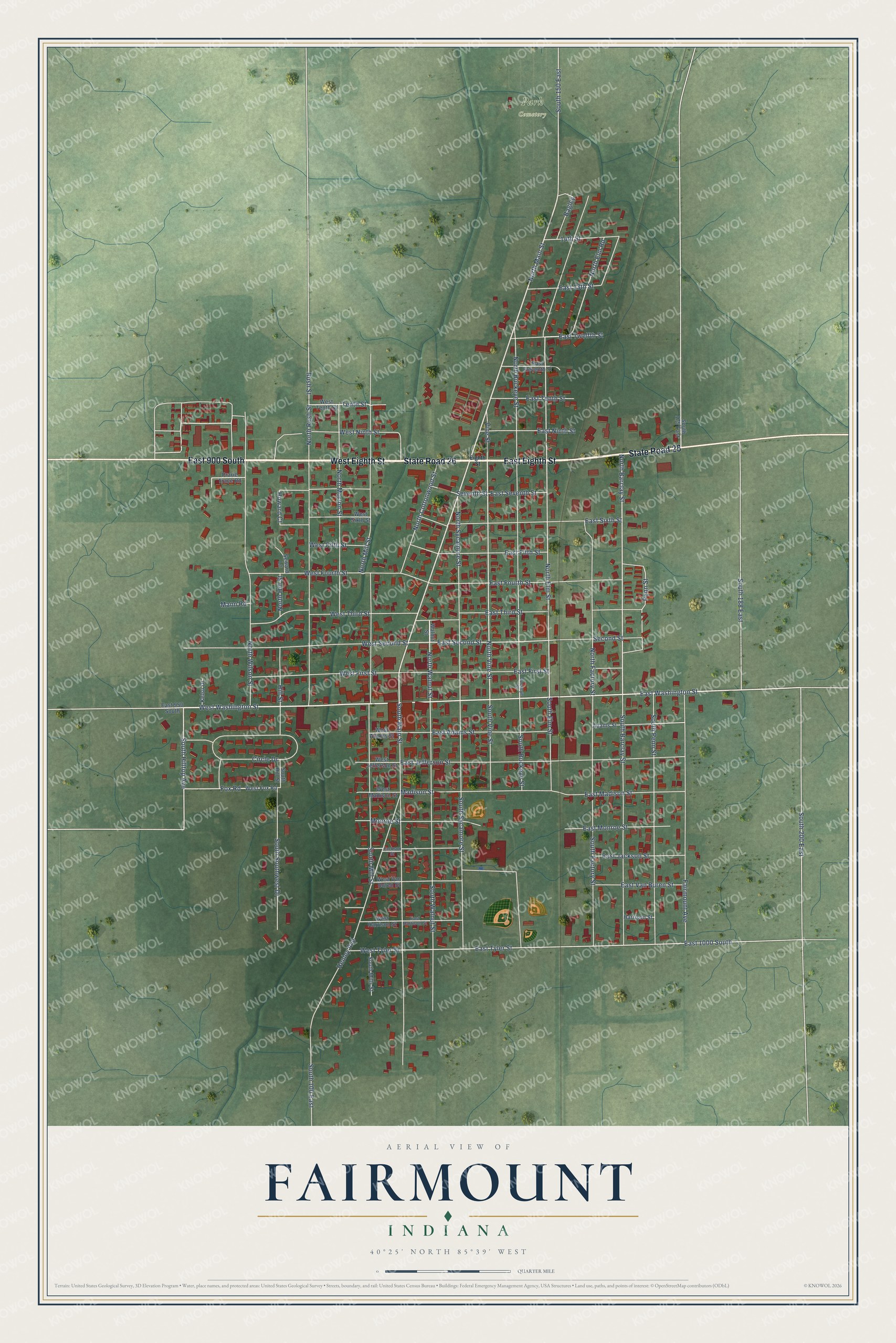 Watermarked full-map preview of Fairmount, Indiana