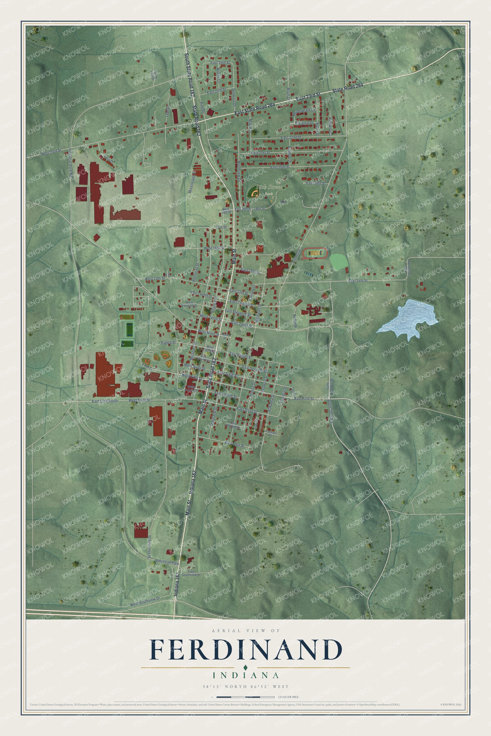 Watermarked full-map preview of Ferdinand, Indiana