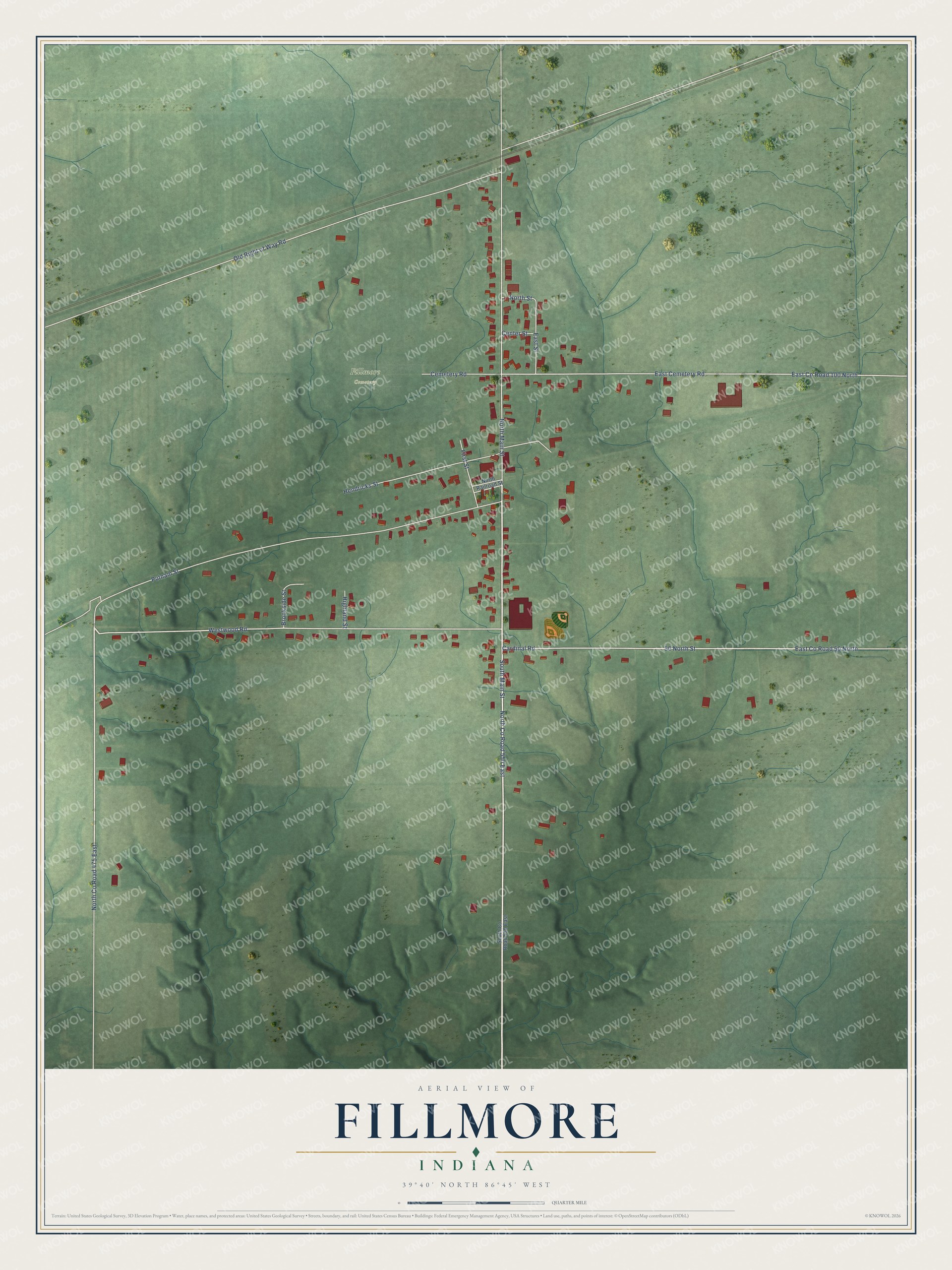 Watermarked full-map preview of Fillmore, Indiana