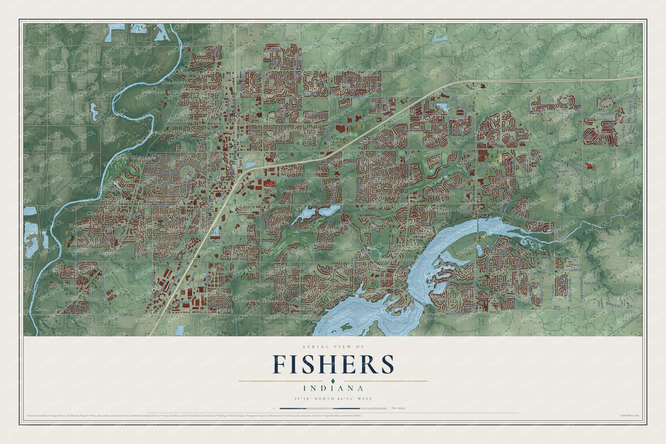 Watermarked full-map preview of Fishers, Indiana