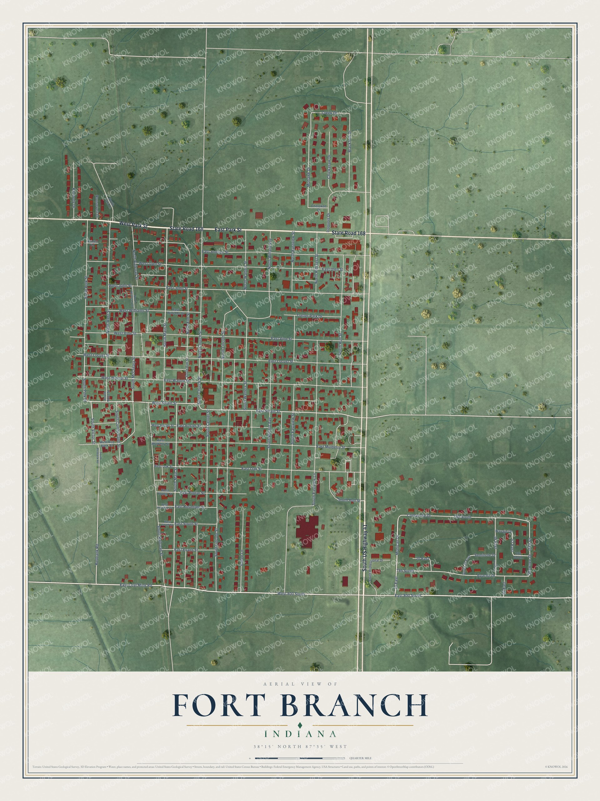 Watermarked full-map preview of Fort Branch, Indiana