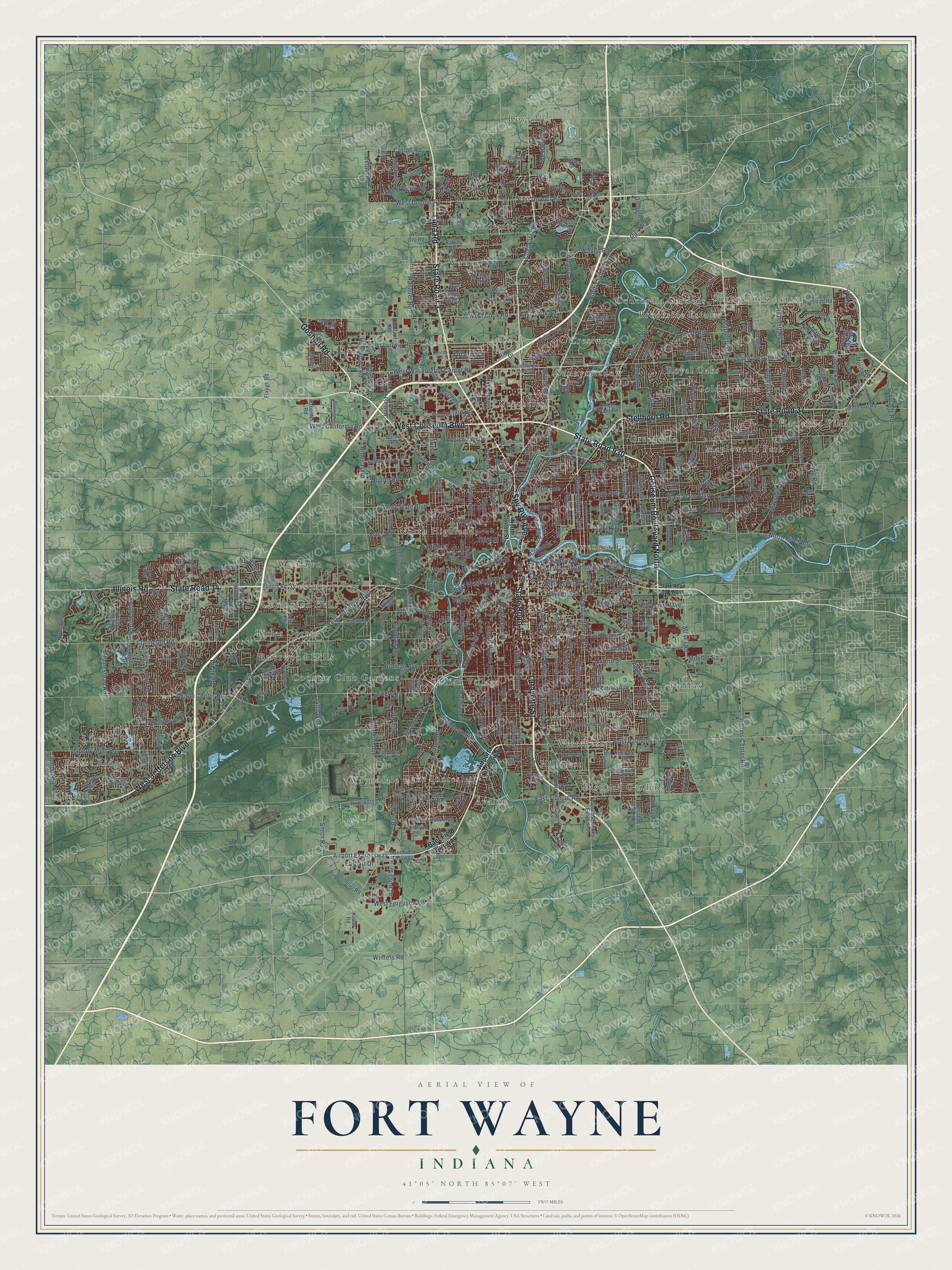Watermarked full-map preview of Fort Wayne, Indiana