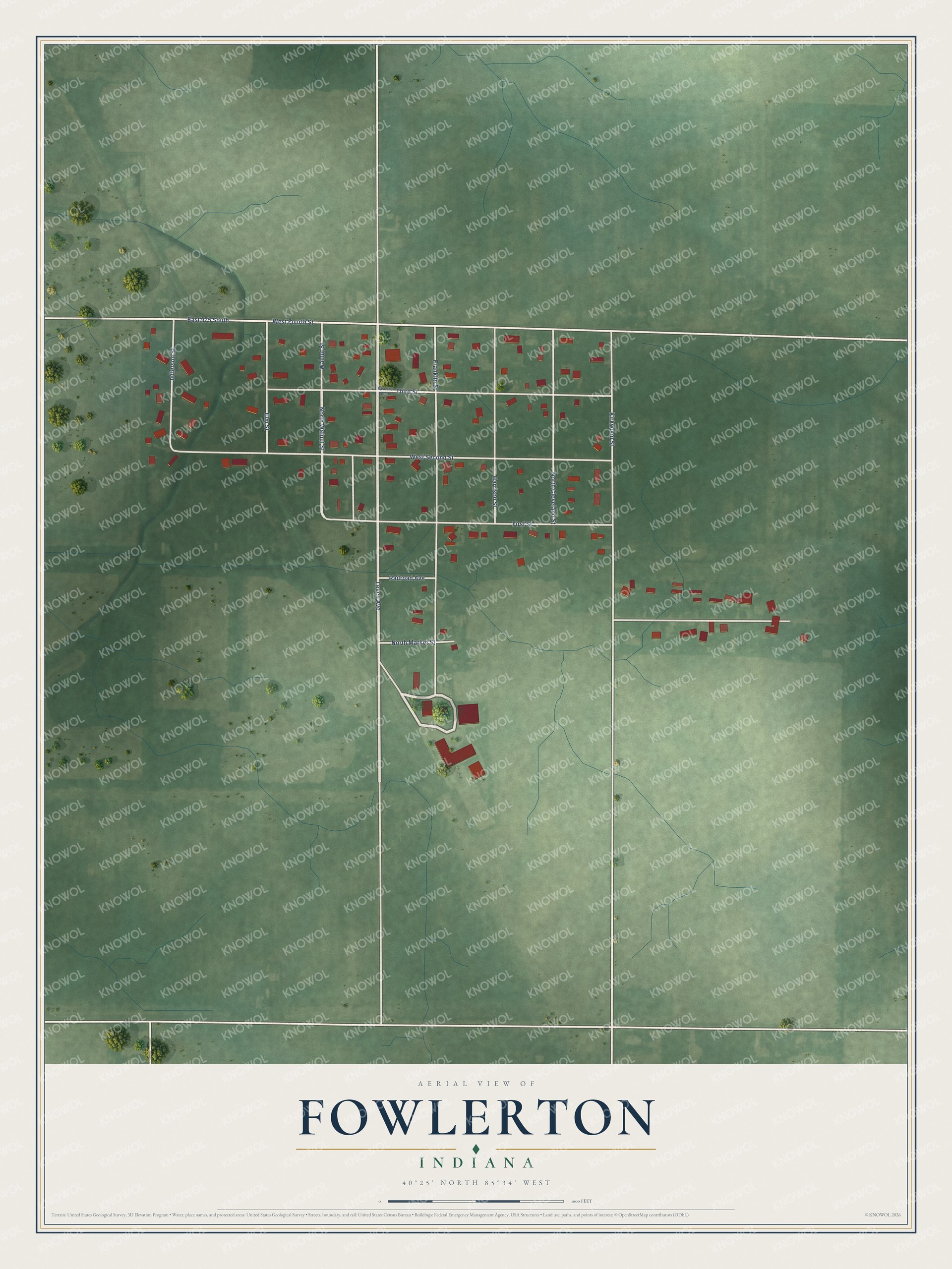 Watermarked full-map preview of Fowlerton, Indiana