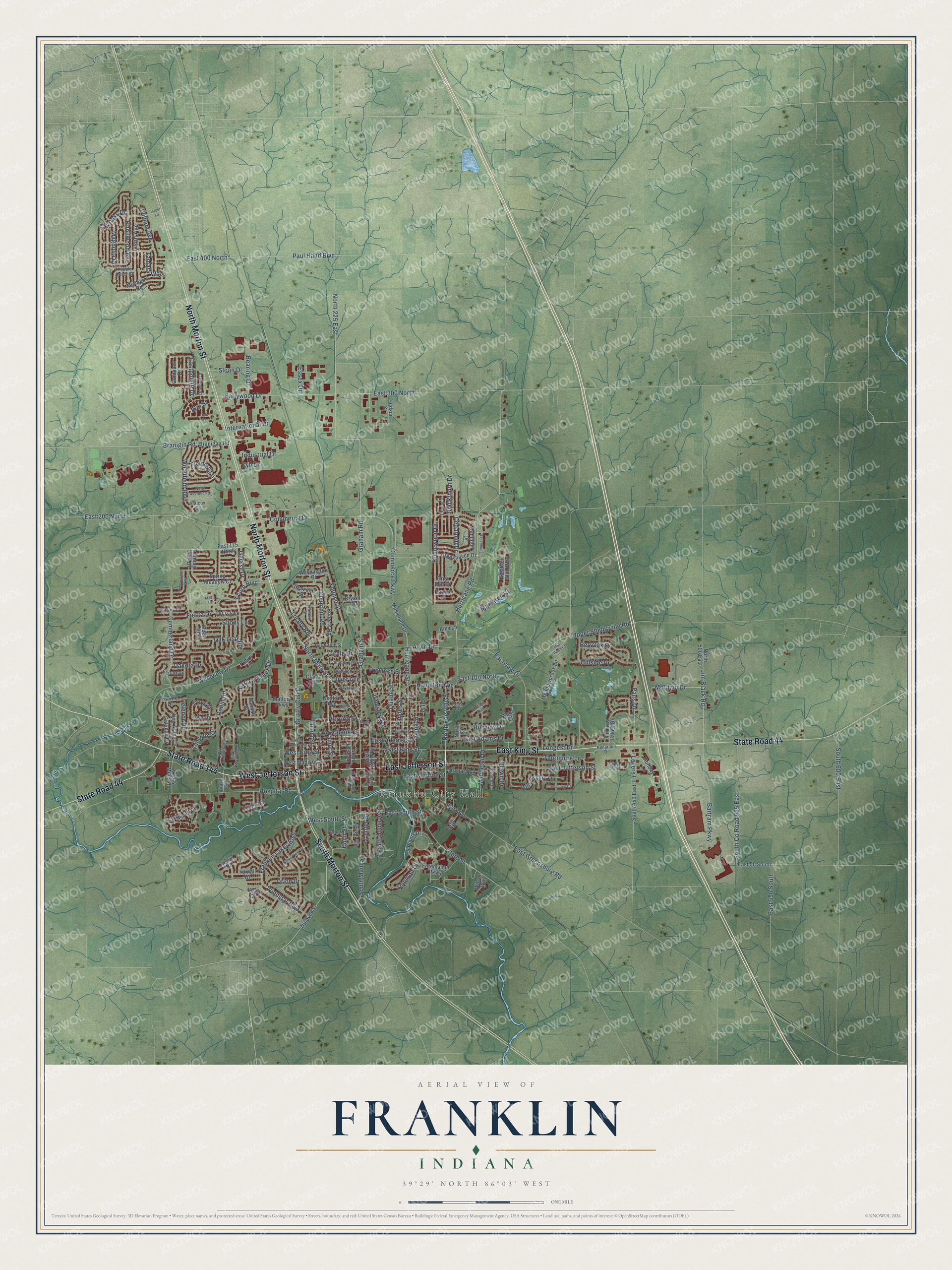 Watermarked full-map preview of Franklin, Indiana