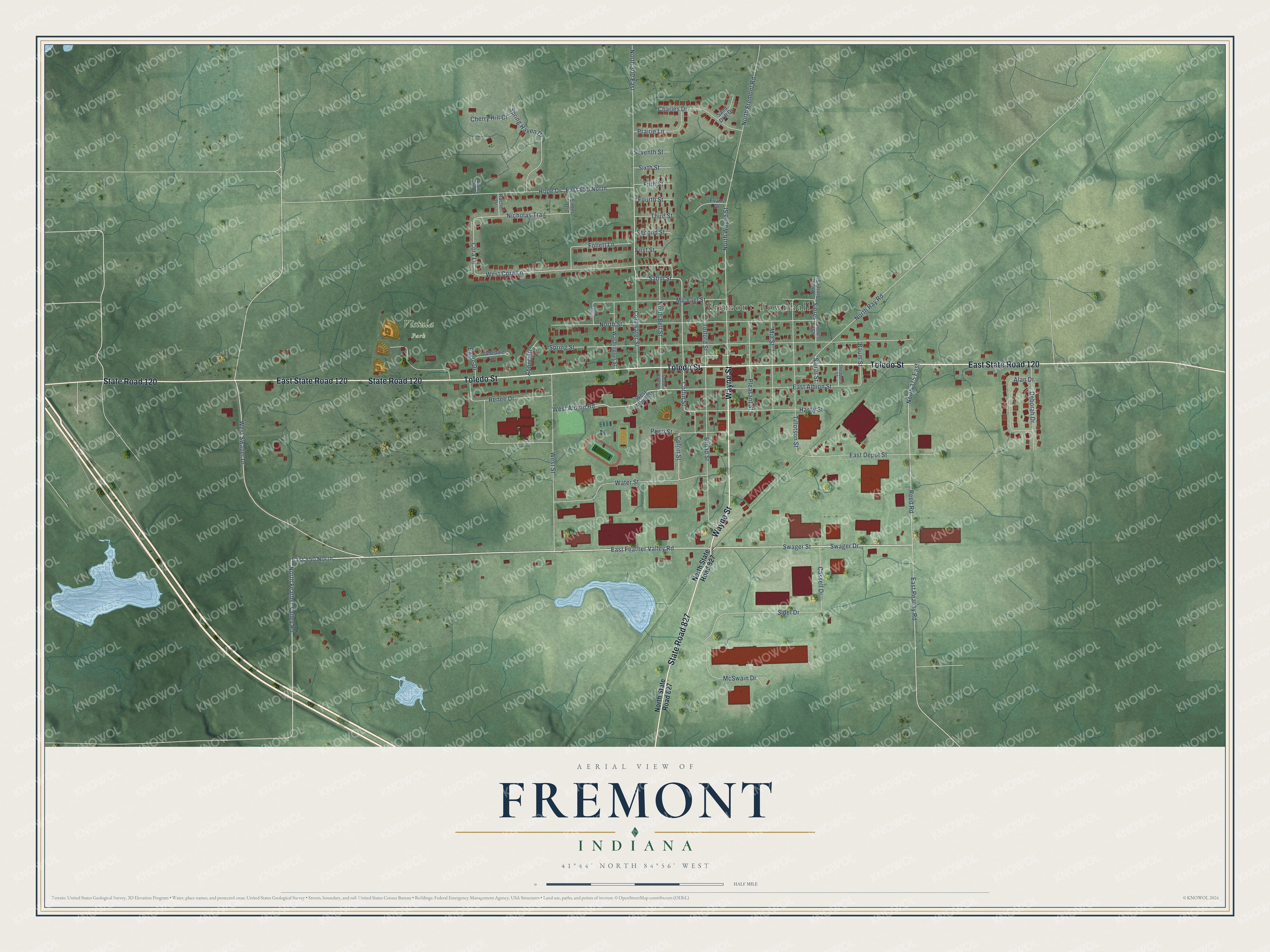 Watermarked full-map preview of Fremont, Indiana