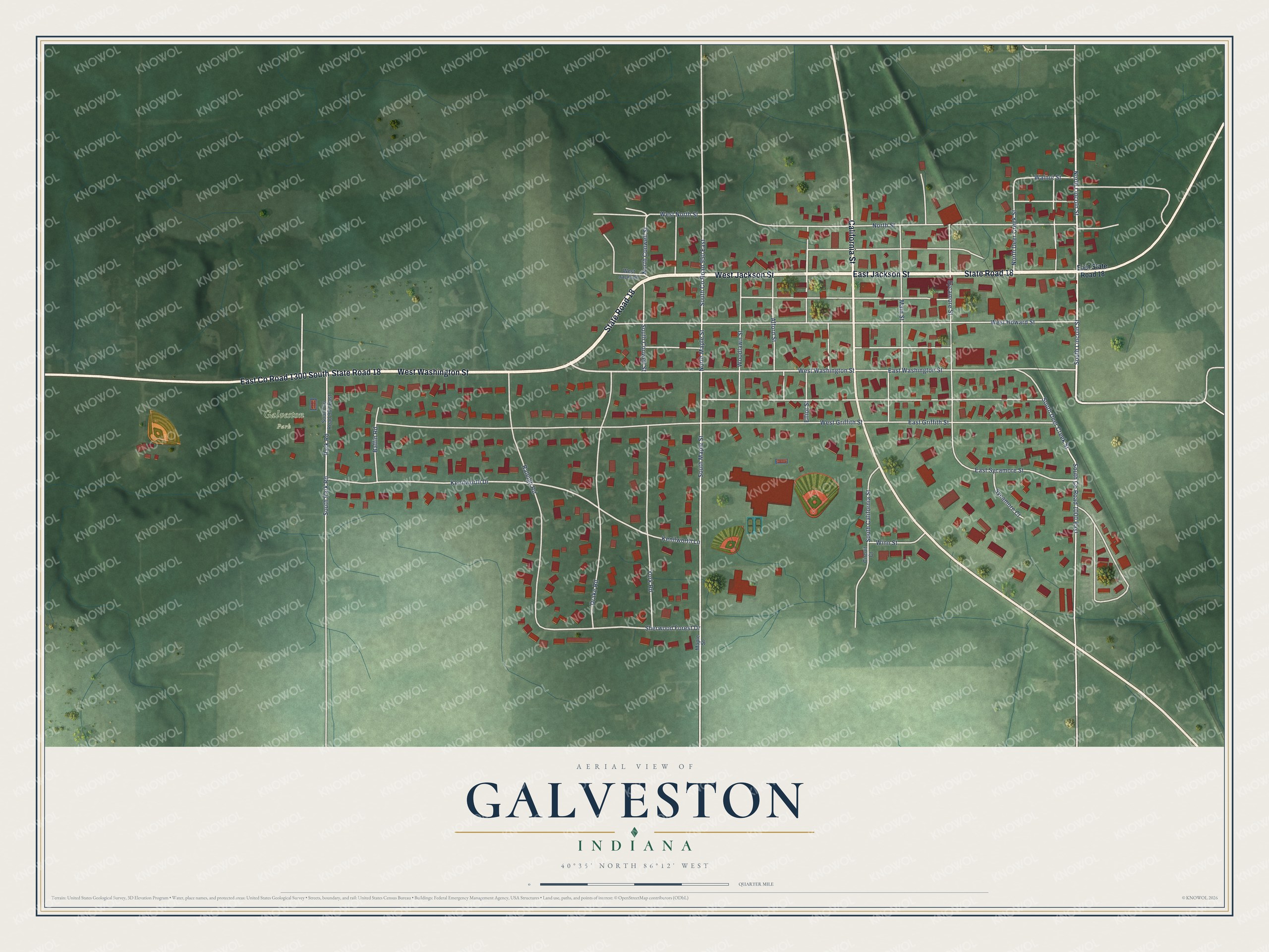 Watermarked full-map preview of Galveston, Indiana