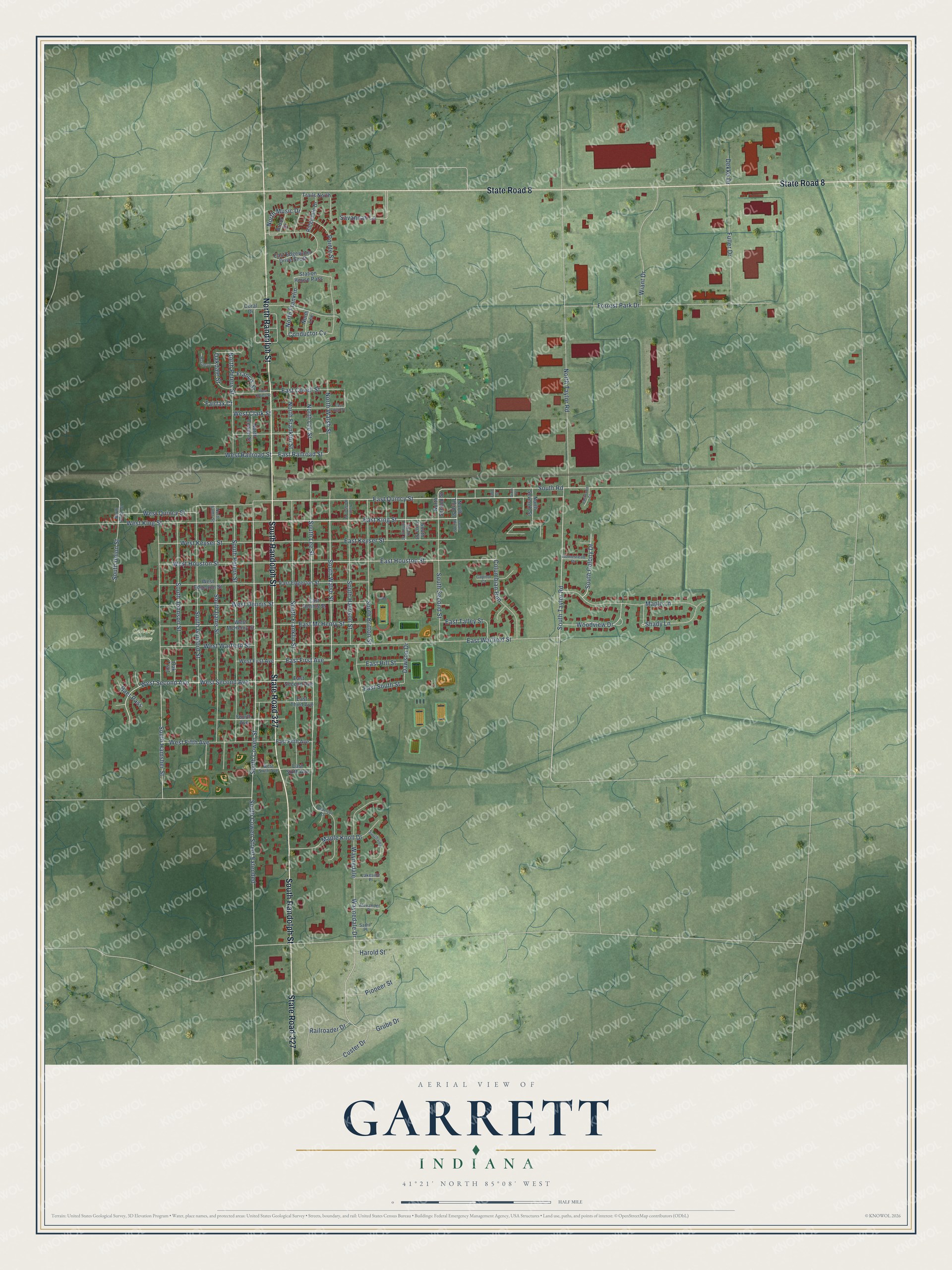 Watermarked full-map preview of Garrett, Indiana