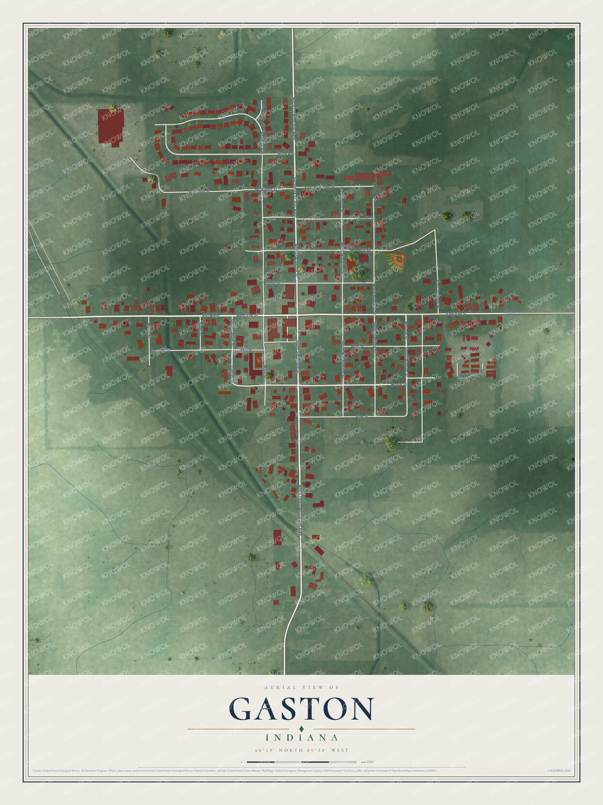 Watermarked full-map preview of Gaston, Indiana
