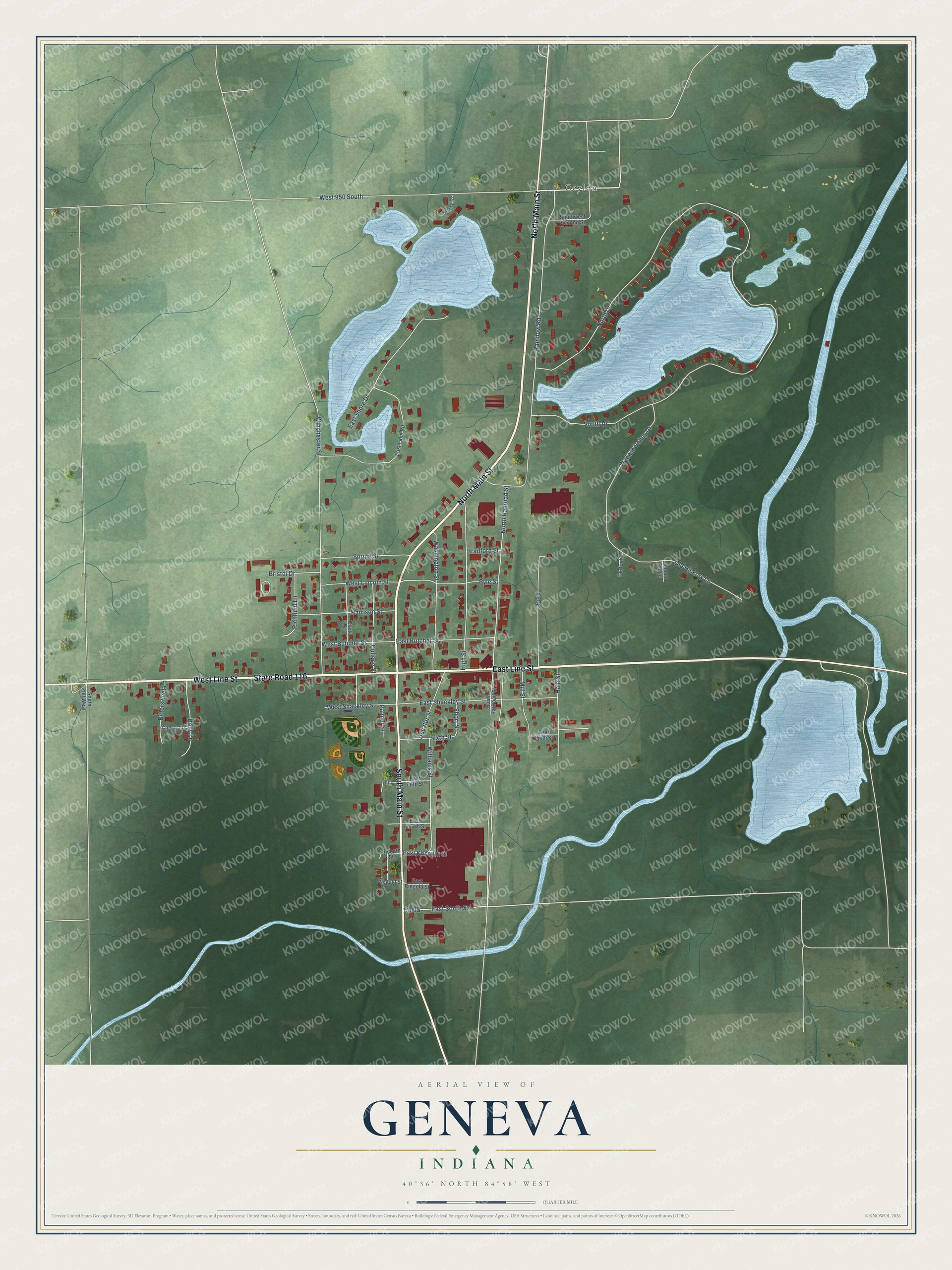 Watermarked full-map preview of Geneva, Indiana