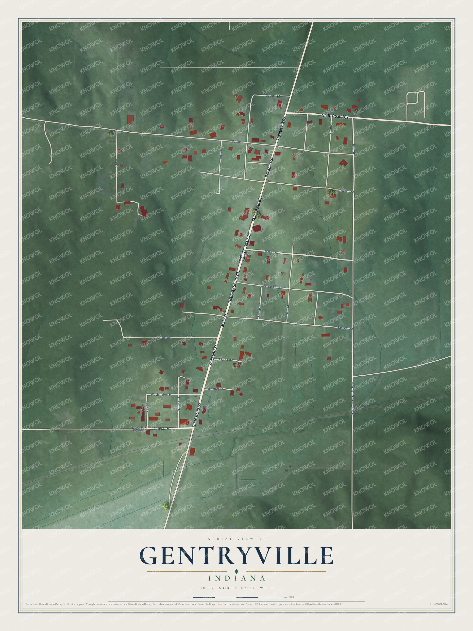 Watermarked full-map preview of Gentryville, Indiana