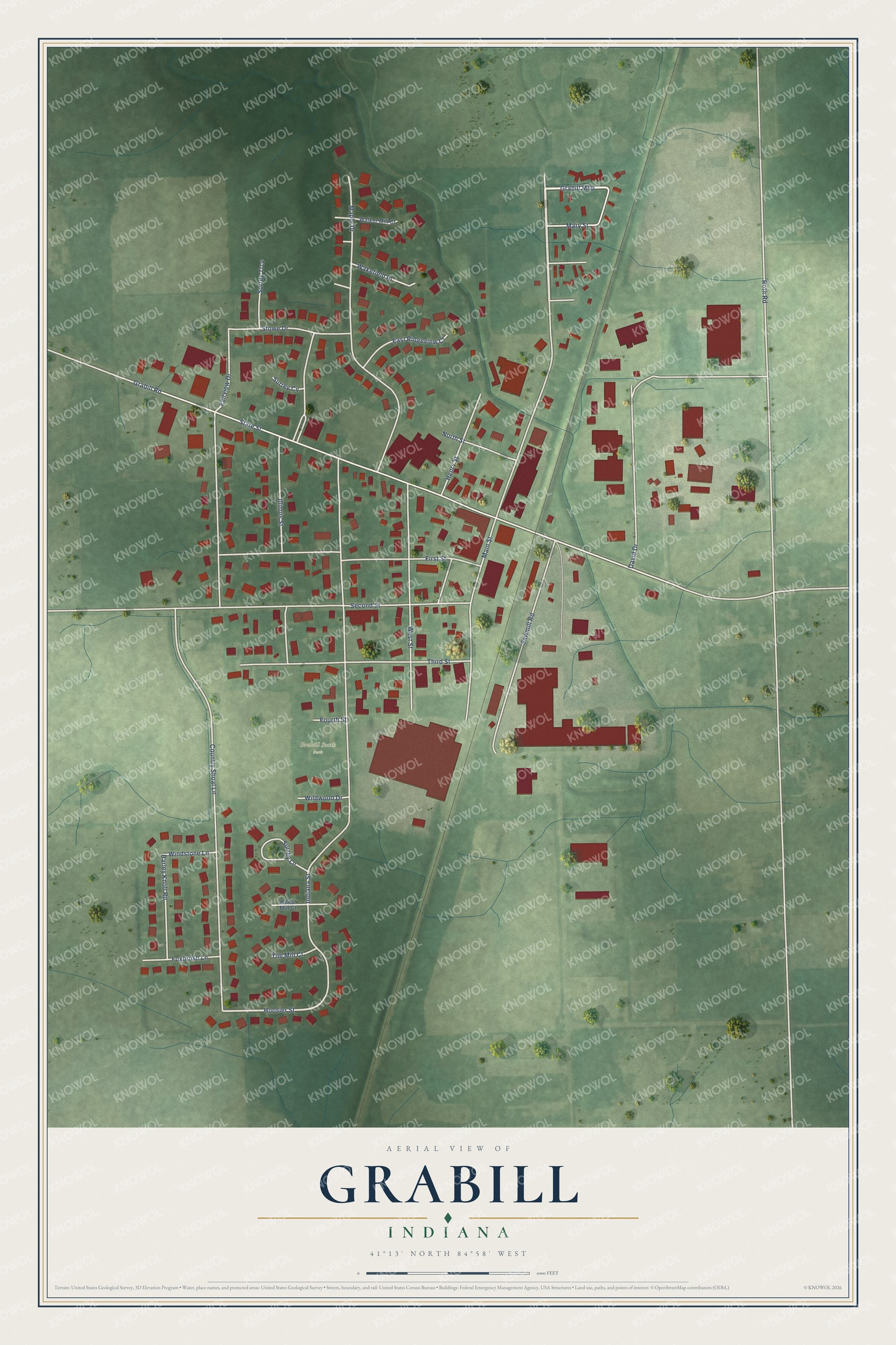 Watermarked full-map preview of Grabill, Indiana