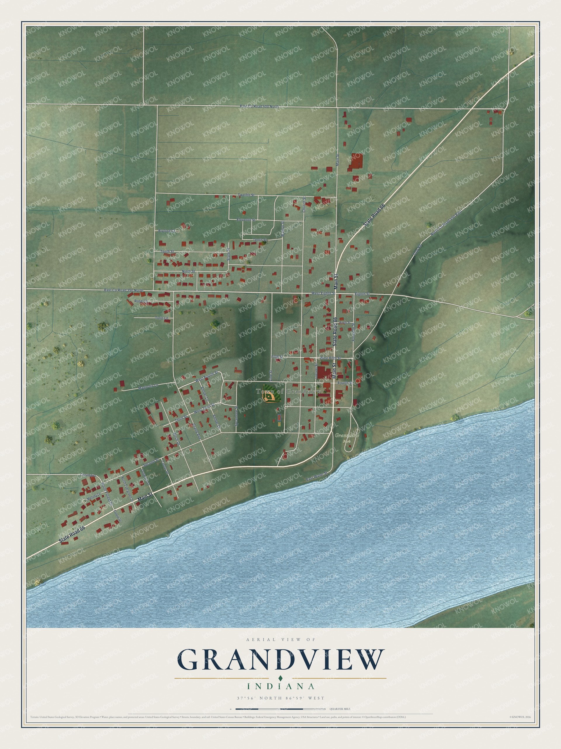 Watermarked full-map preview of Grandview, Indiana