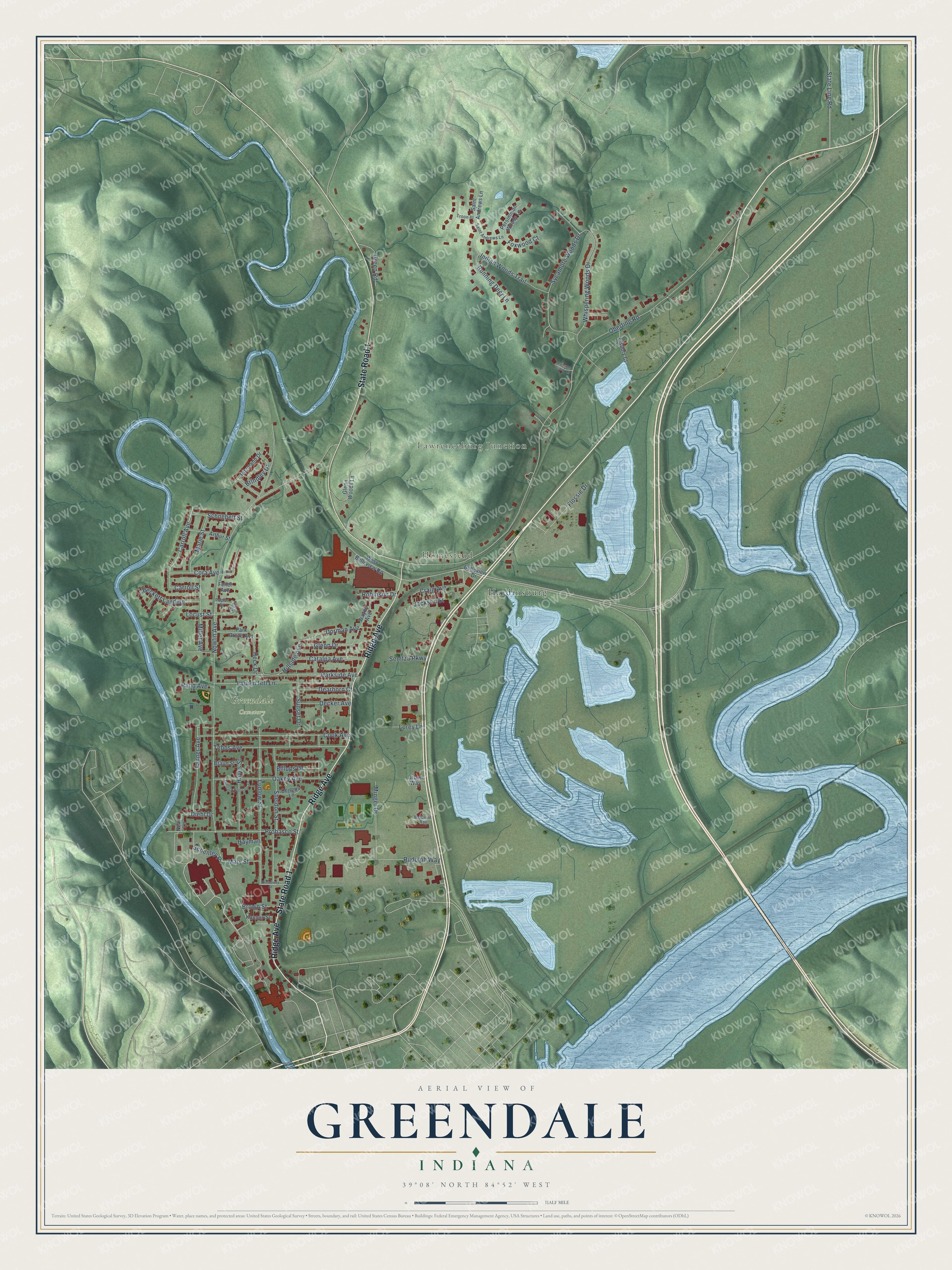 Watermarked full-map preview of Greendale, Indiana