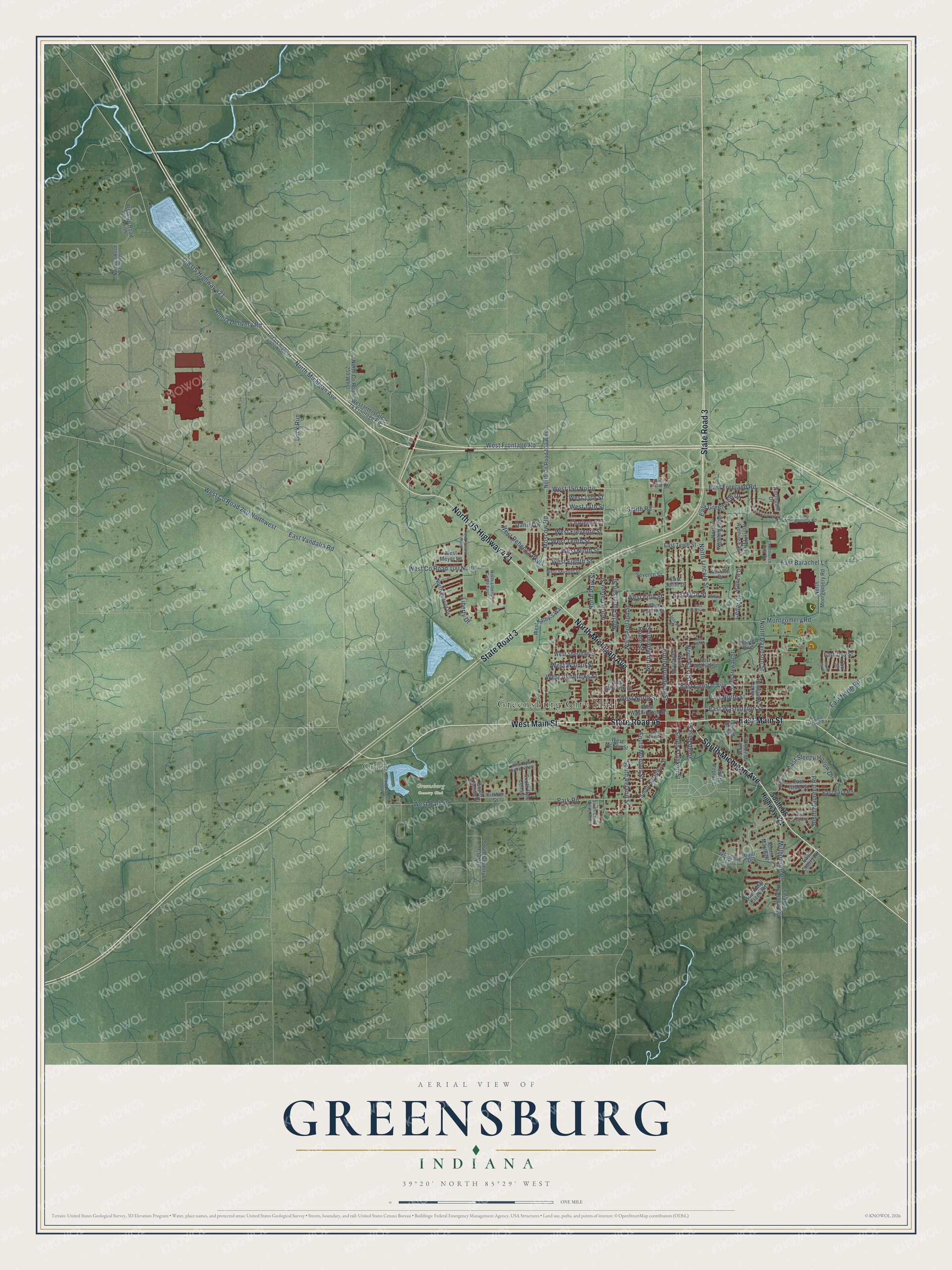 Watermarked full-map preview of Greensburg, Indiana
