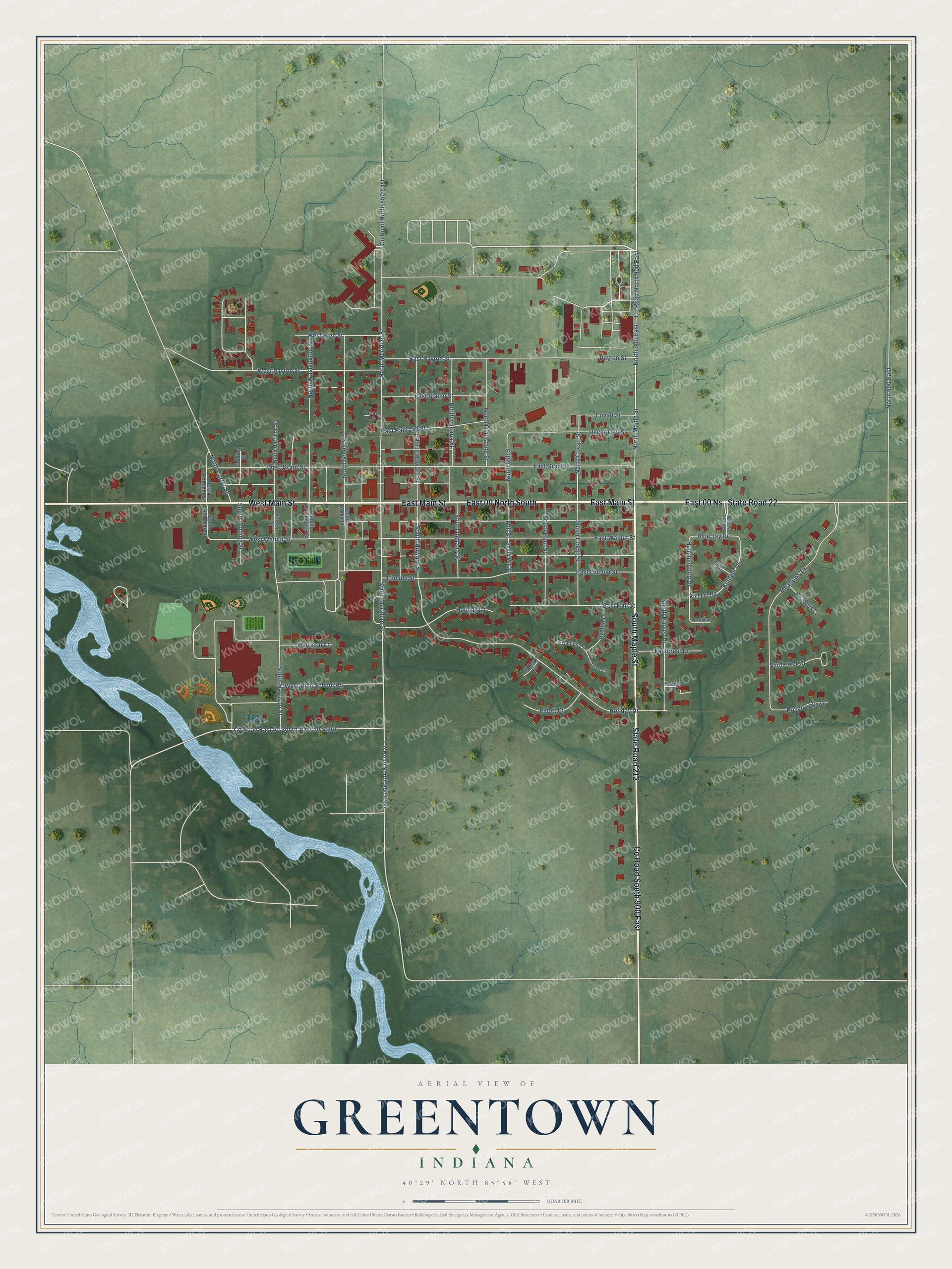 Watermarked full-map preview of Greentown, Indiana