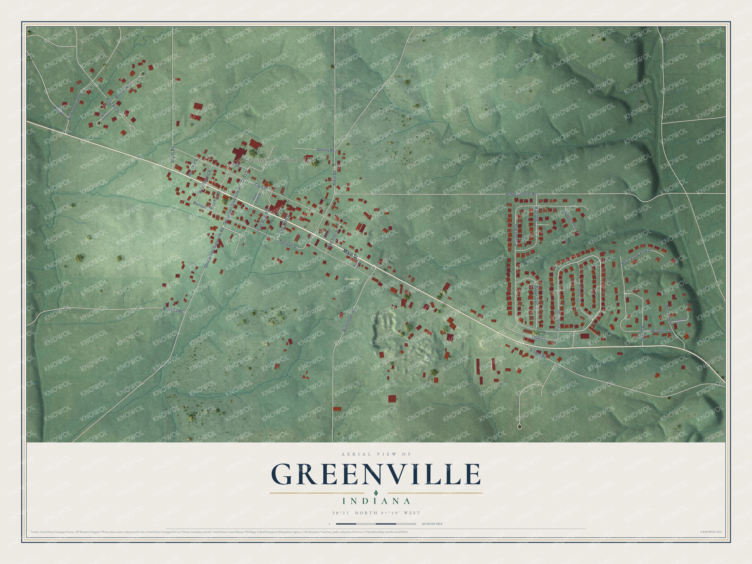Watermarked full-map preview of Greenville, Indiana