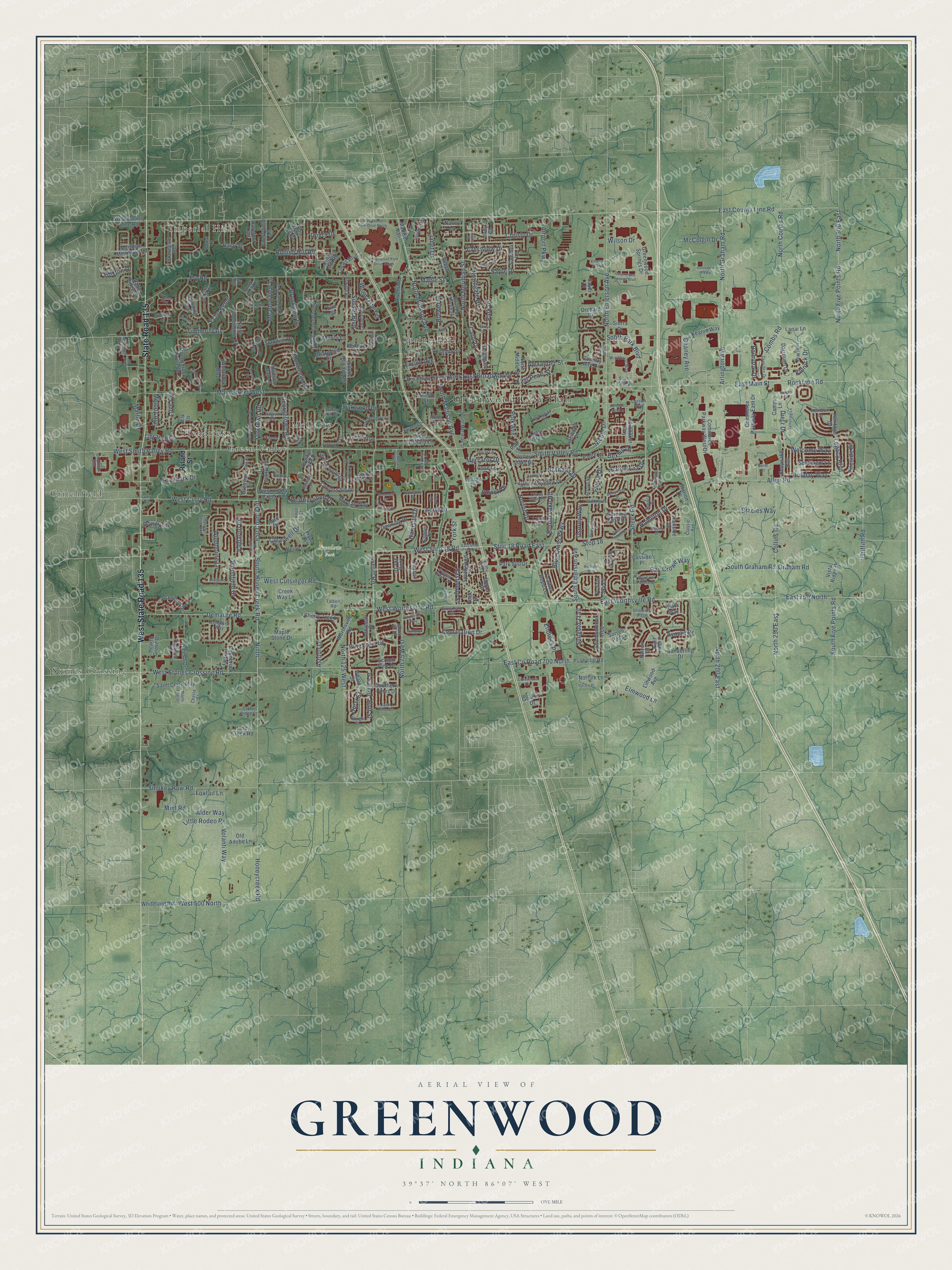 Watermarked full-map preview of Greenwood, Indiana