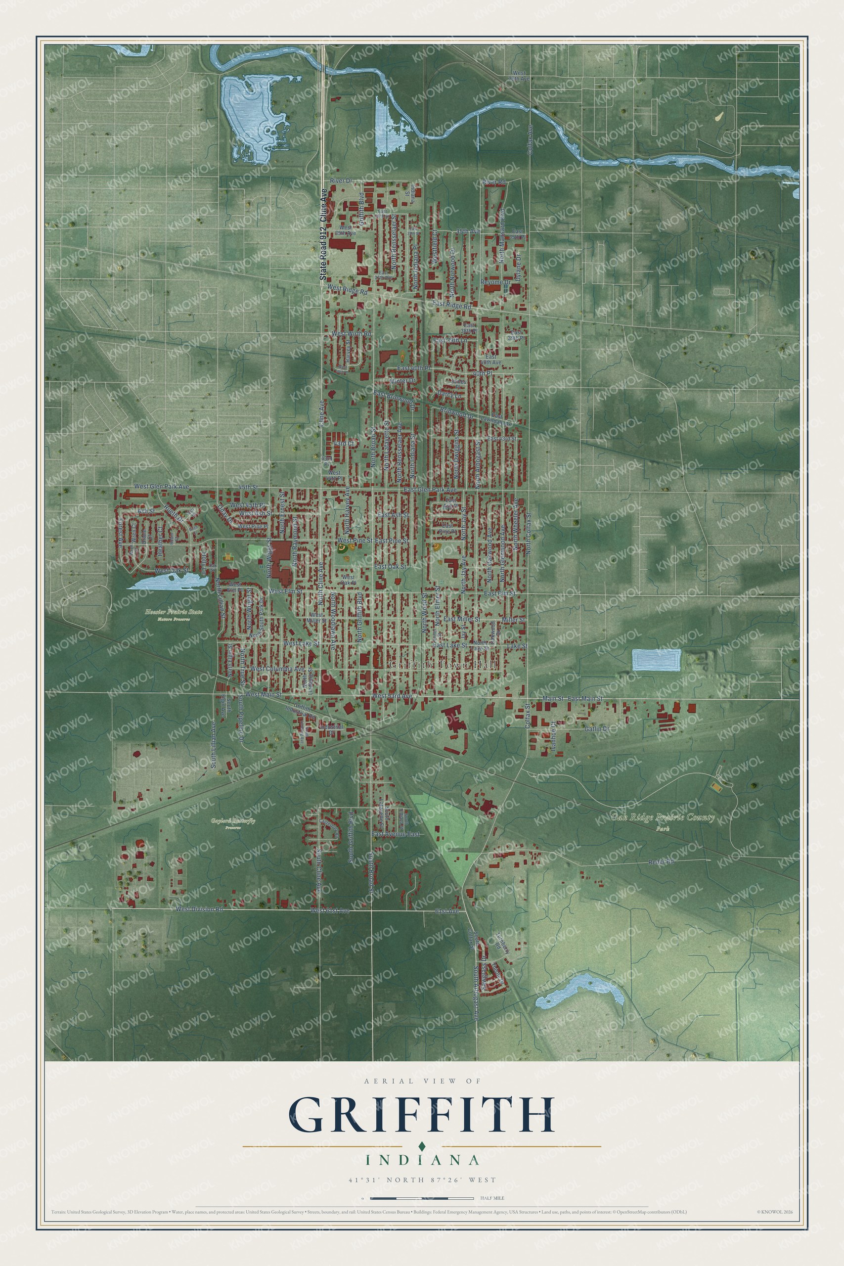 Watermarked full-map preview of Griffith, Indiana
