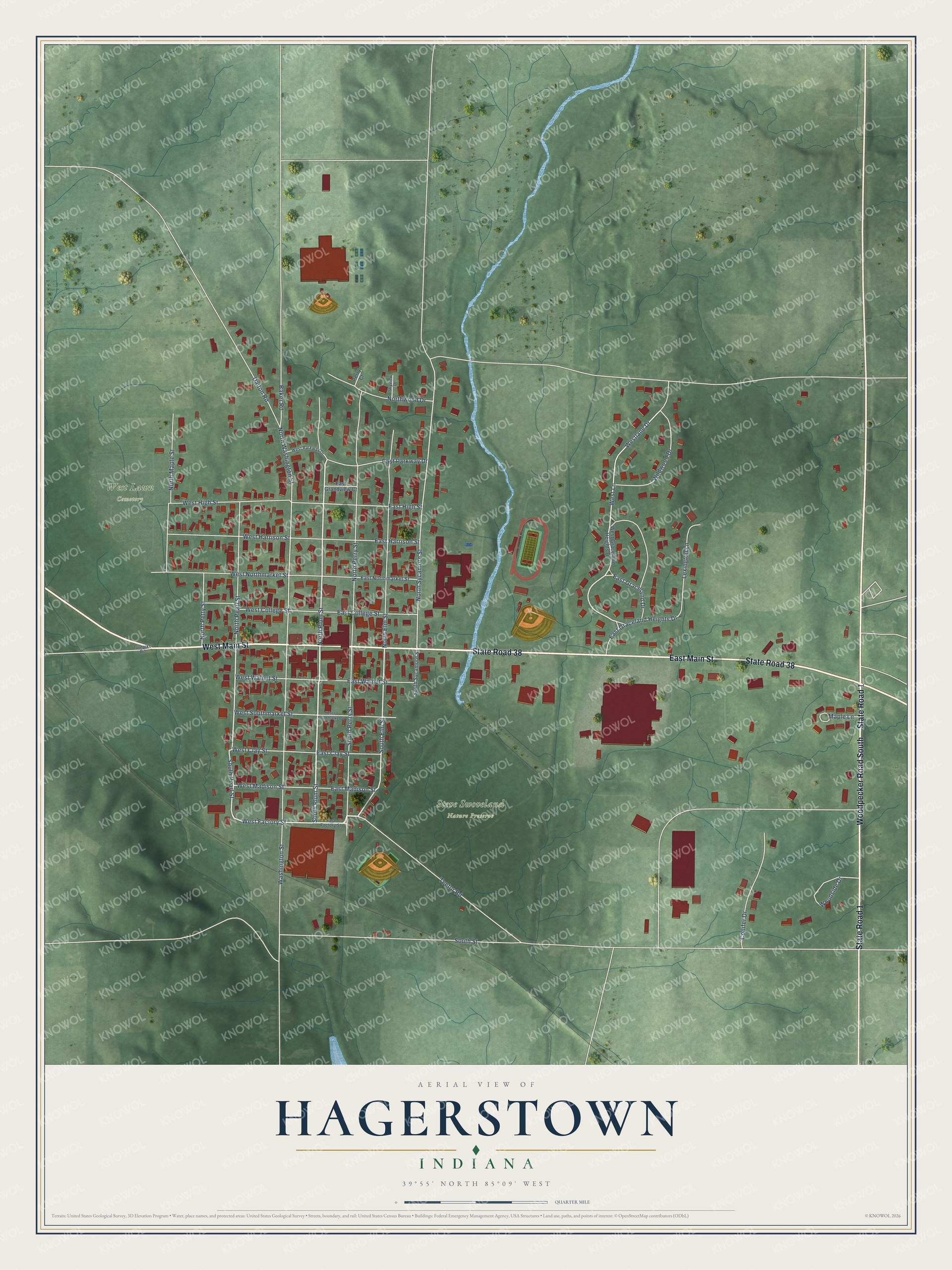Watermarked full-map preview of Hagerstown, Indiana