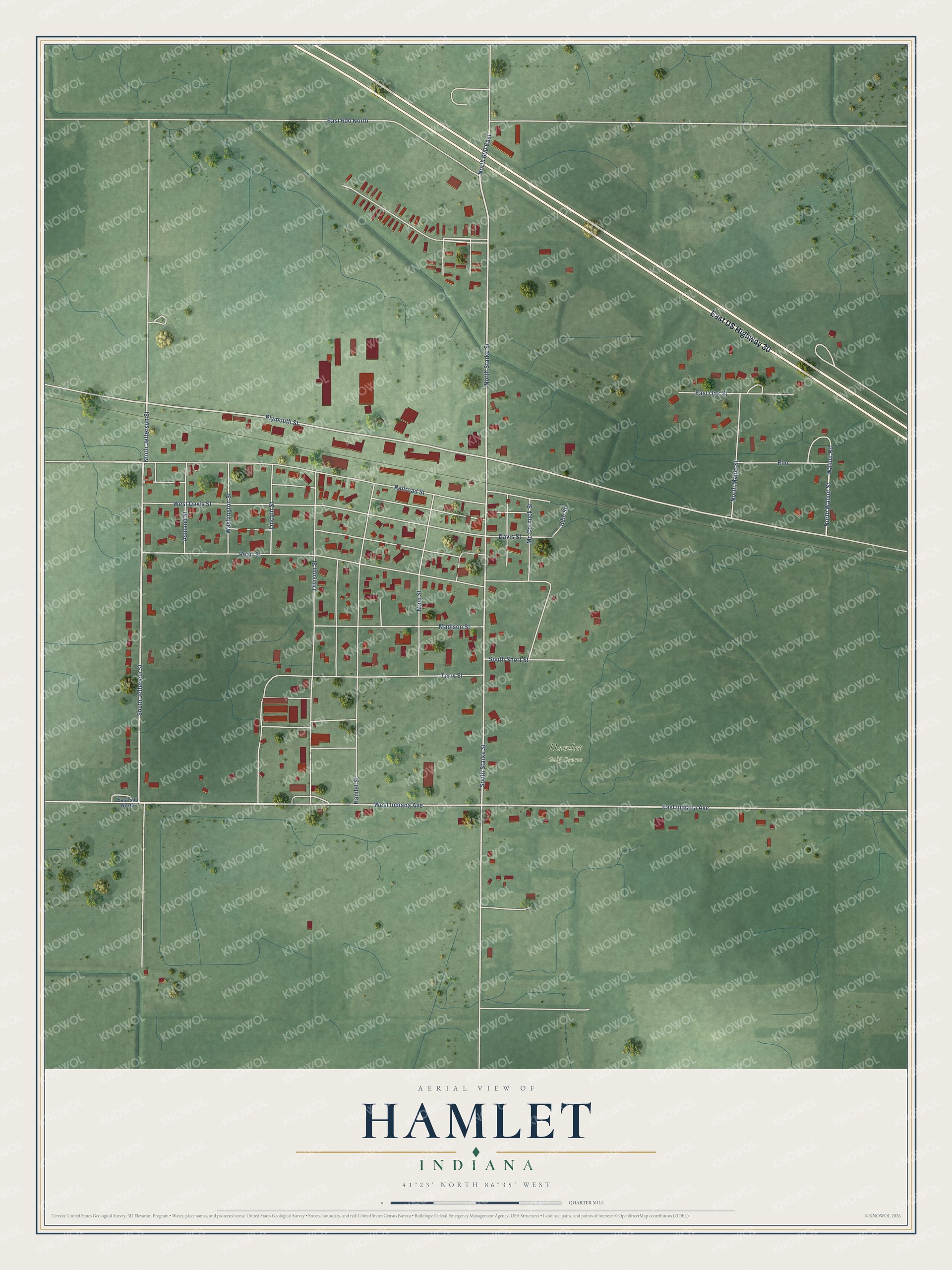 Watermarked full-map preview of Hamlet, Indiana