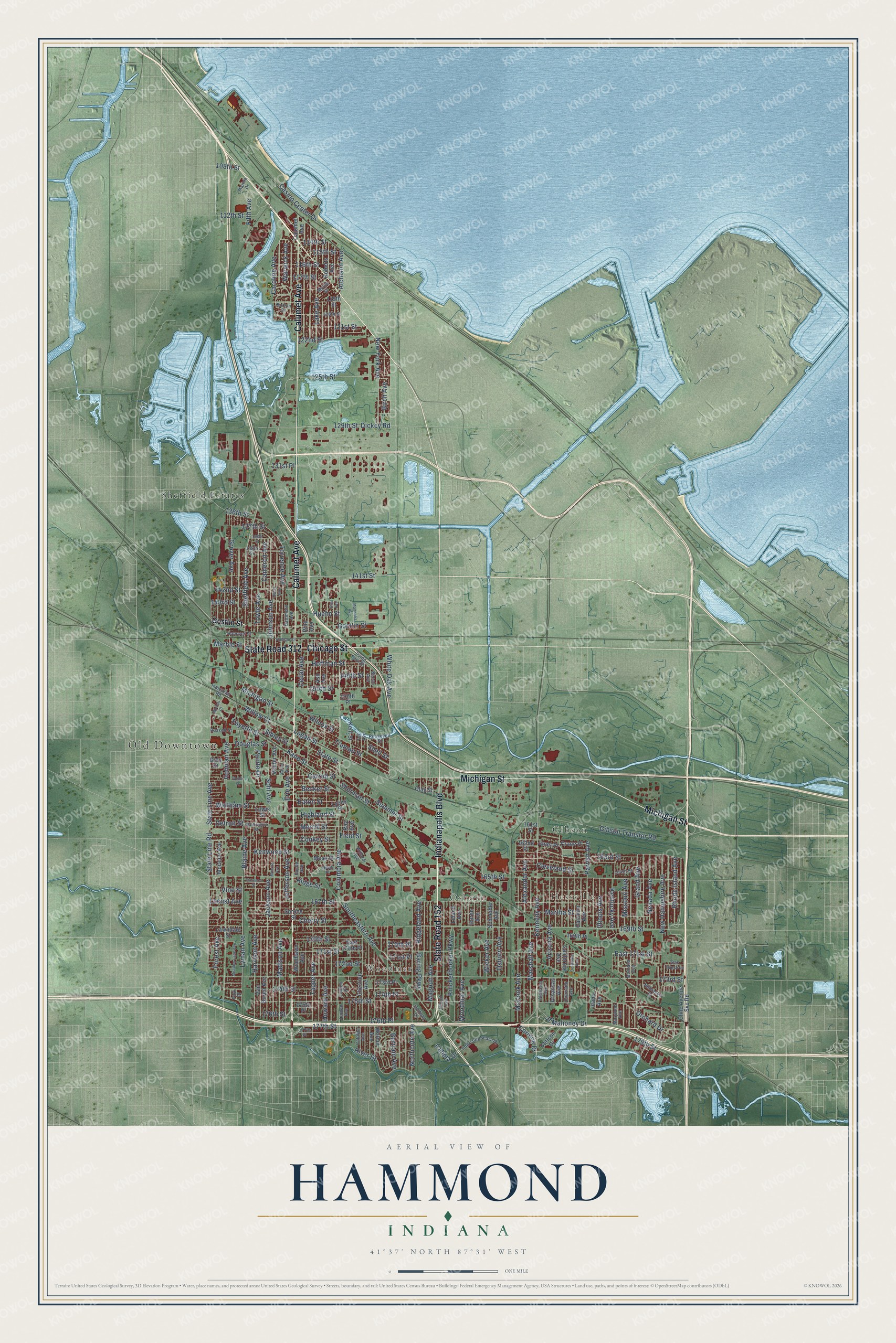 Watermarked full-map preview of Hammond, Indiana