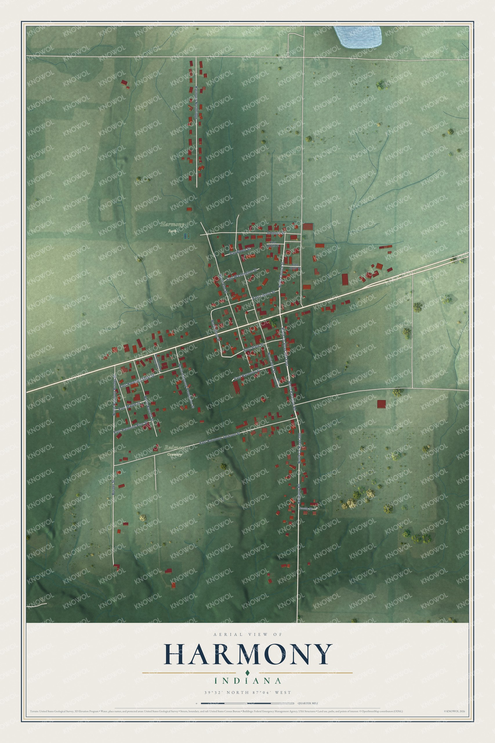 Watermarked full-map preview of Harmony, Indiana