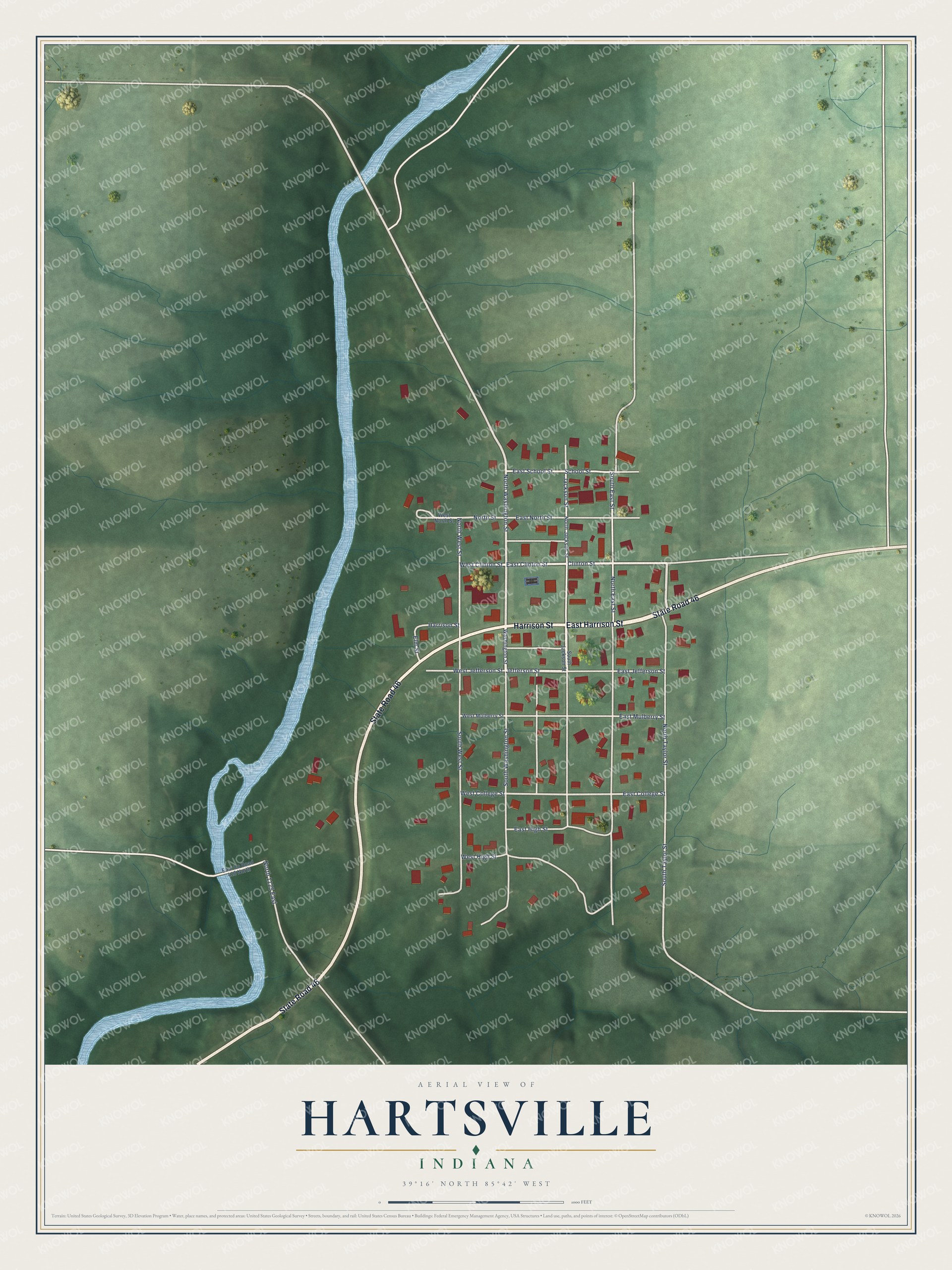 Watermarked full-map preview of Hartsville, Indiana