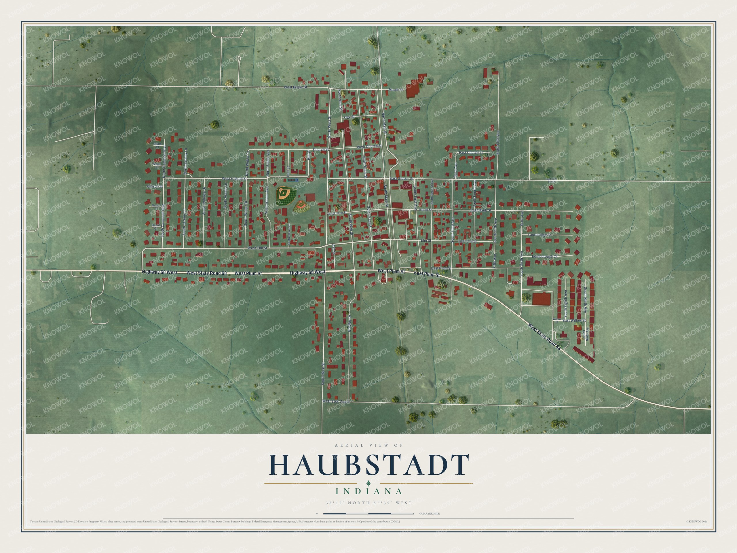 Watermarked full-map preview of Haubstadt, Indiana