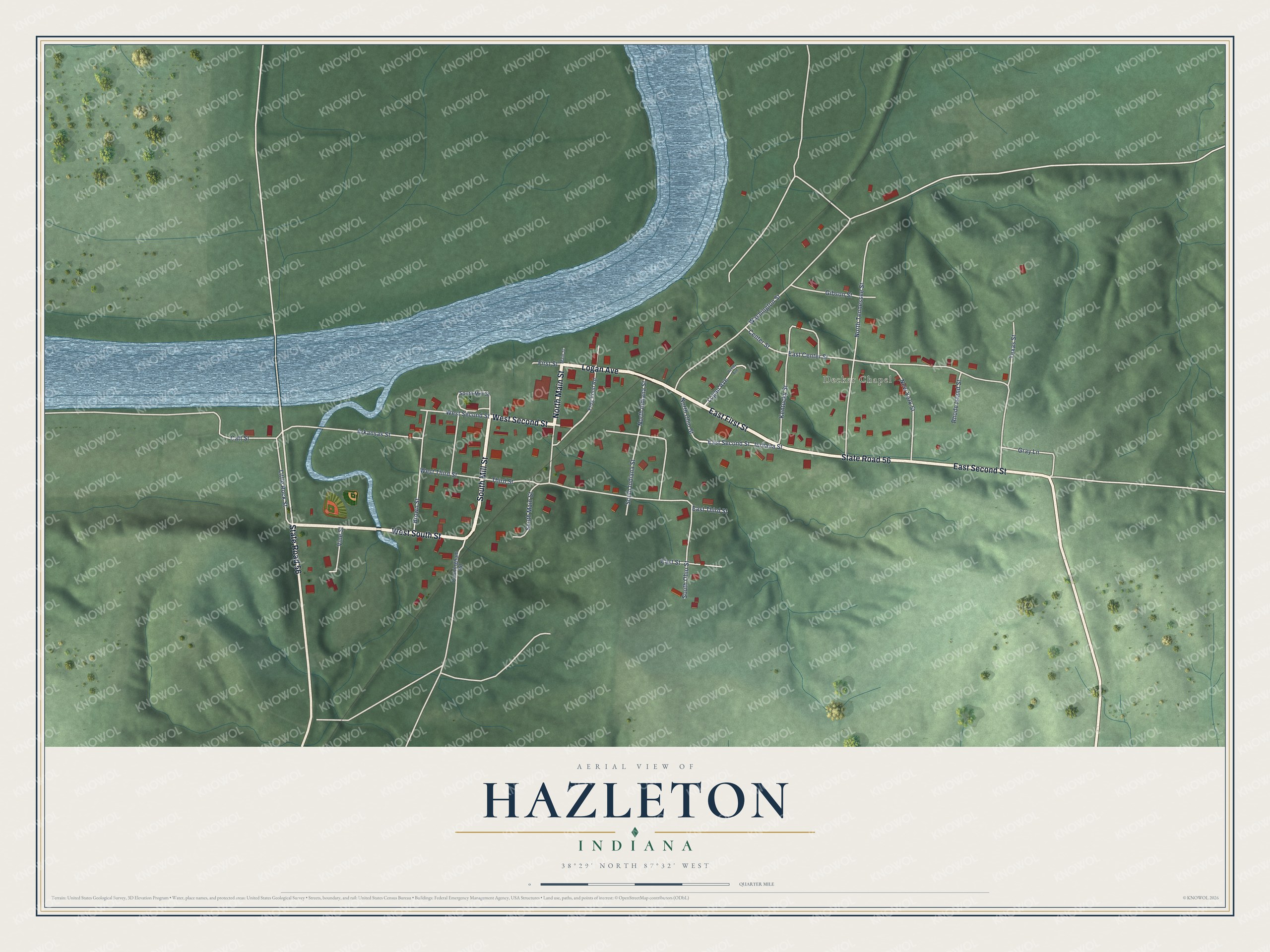 Watermarked full-map preview of Hazleton, Indiana