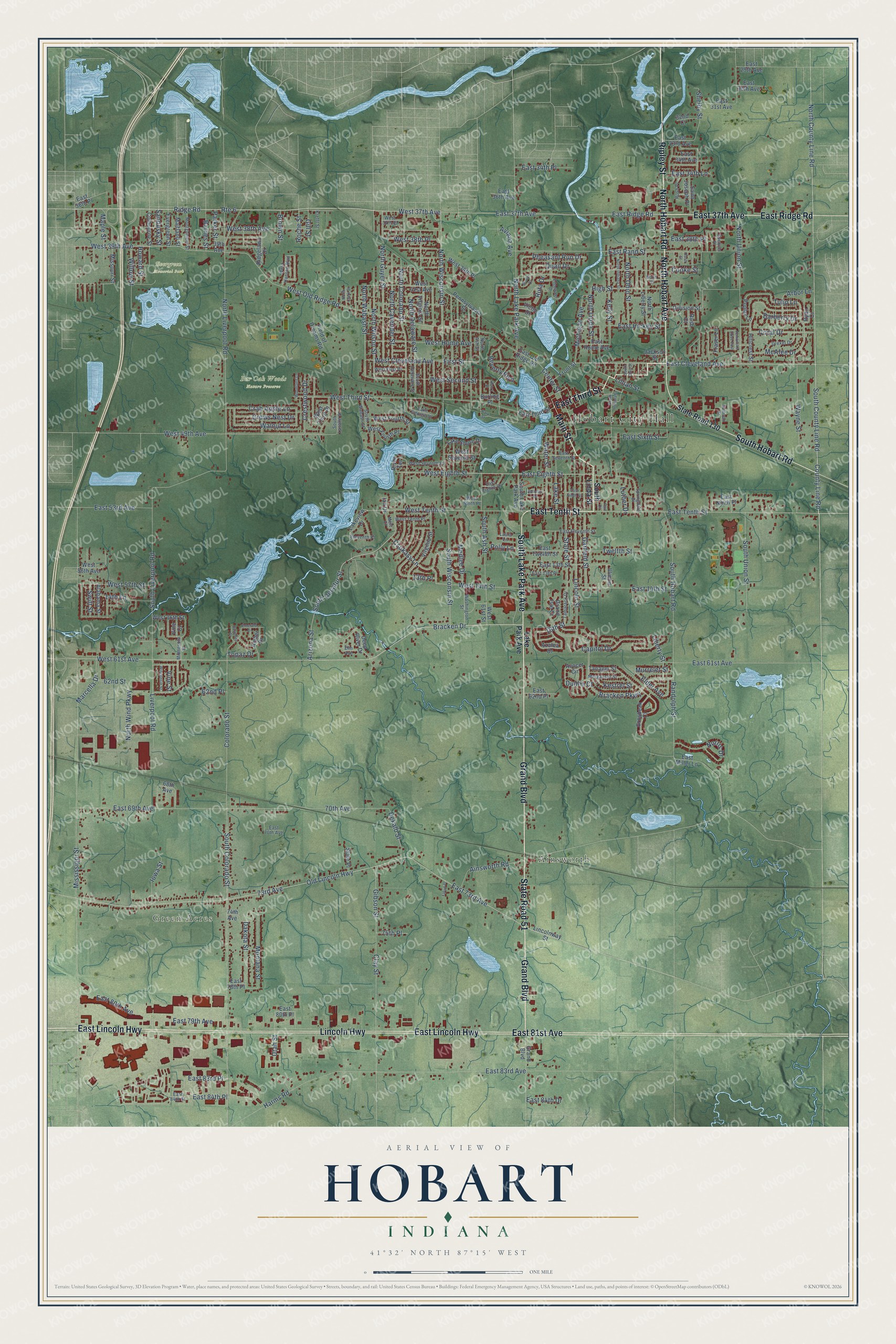 Watermarked full-map preview of Hobart, Indiana
