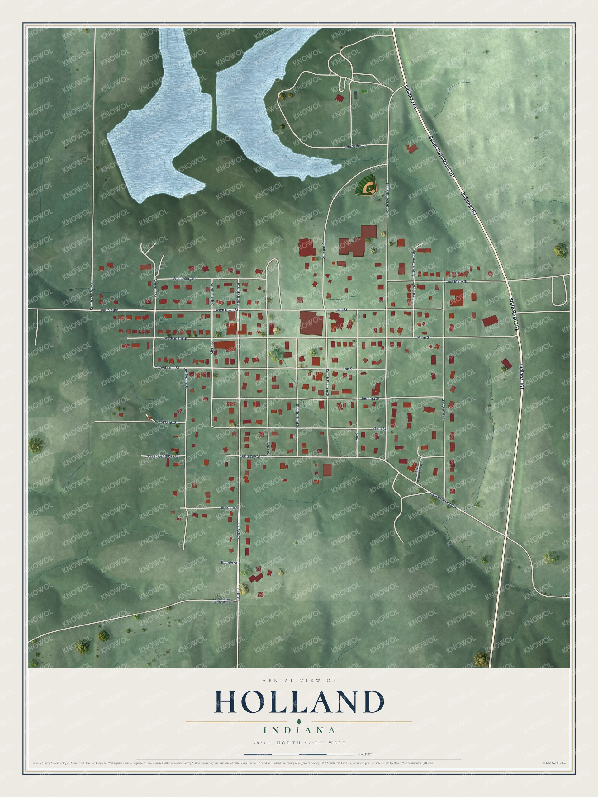 Watermarked full-map preview of Holland, Indiana