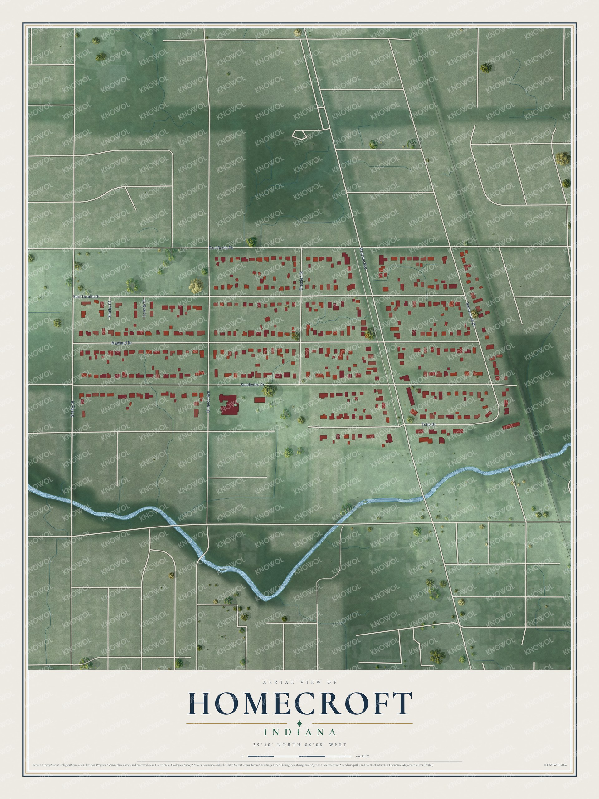 Watermarked full-map preview of Homecroft, Indiana