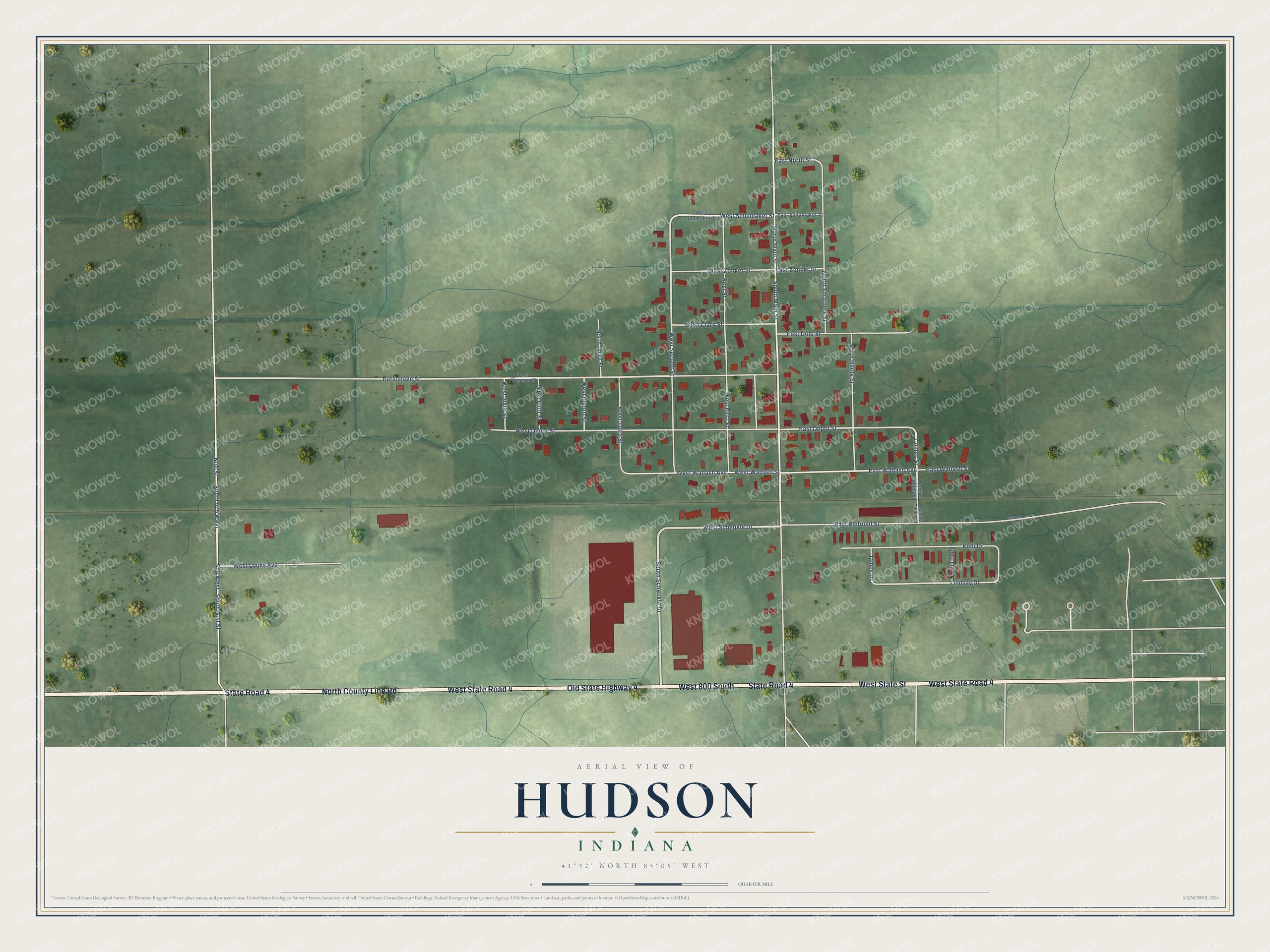Watermarked full-map preview of Hudson, Indiana